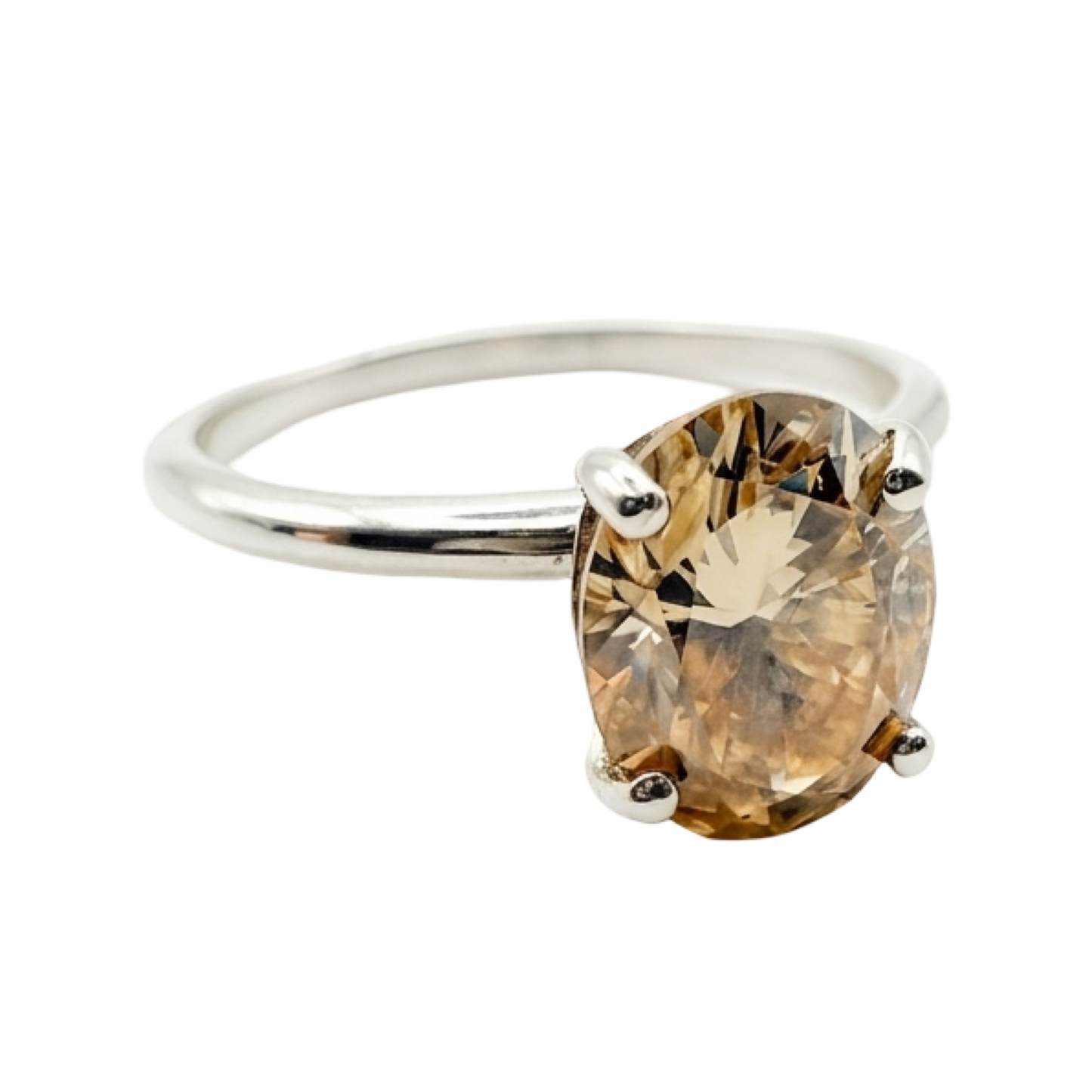 Oval Champagne Moissanite Solitaire Ring Sterling Silver 925