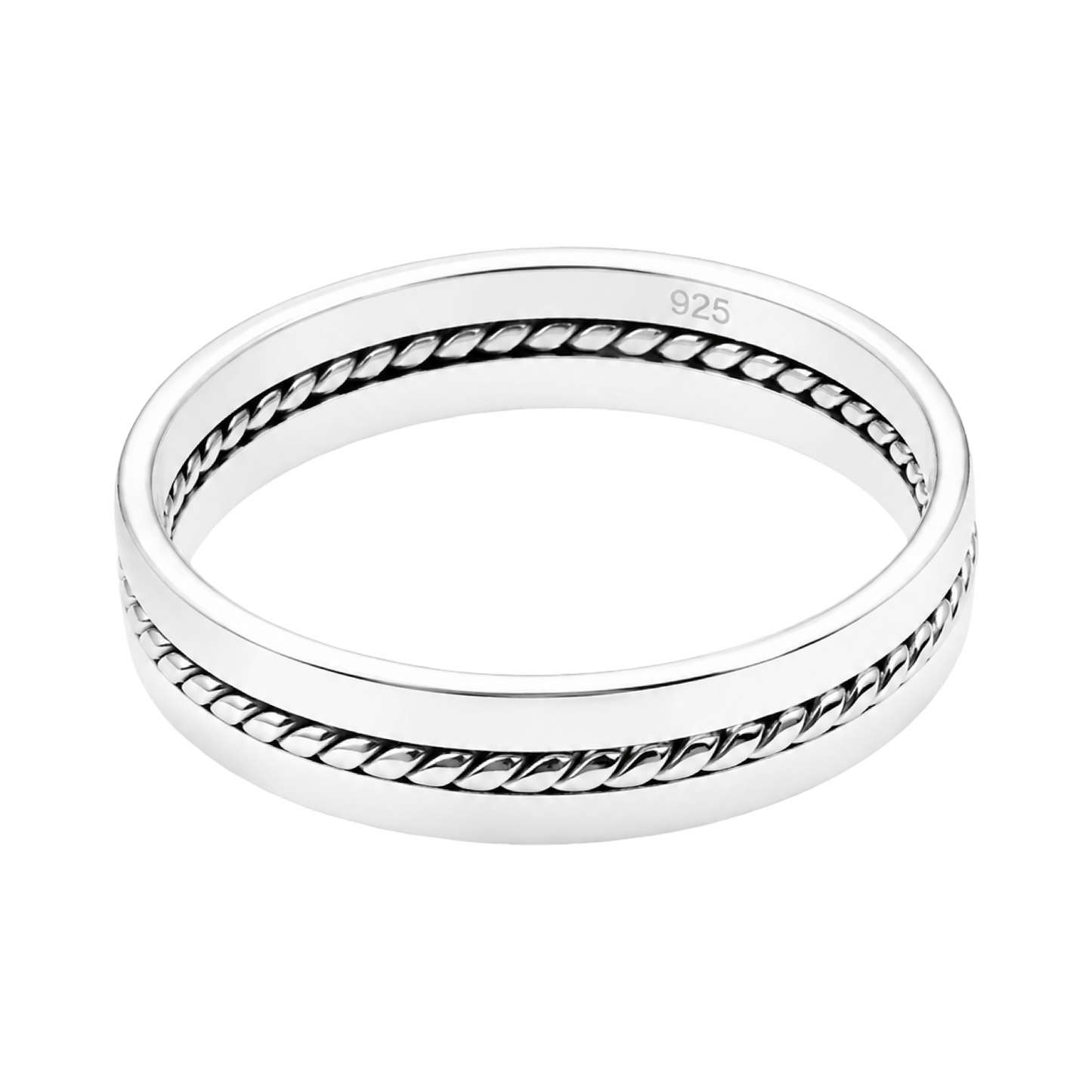Twisted Rope Inlay Band Ring Sterling Silver 925