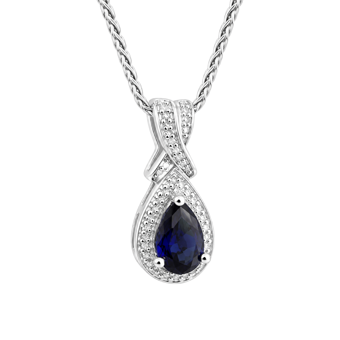 Blue Pear-Cut Cubic Zirconia Pendant Necklace (55cm)