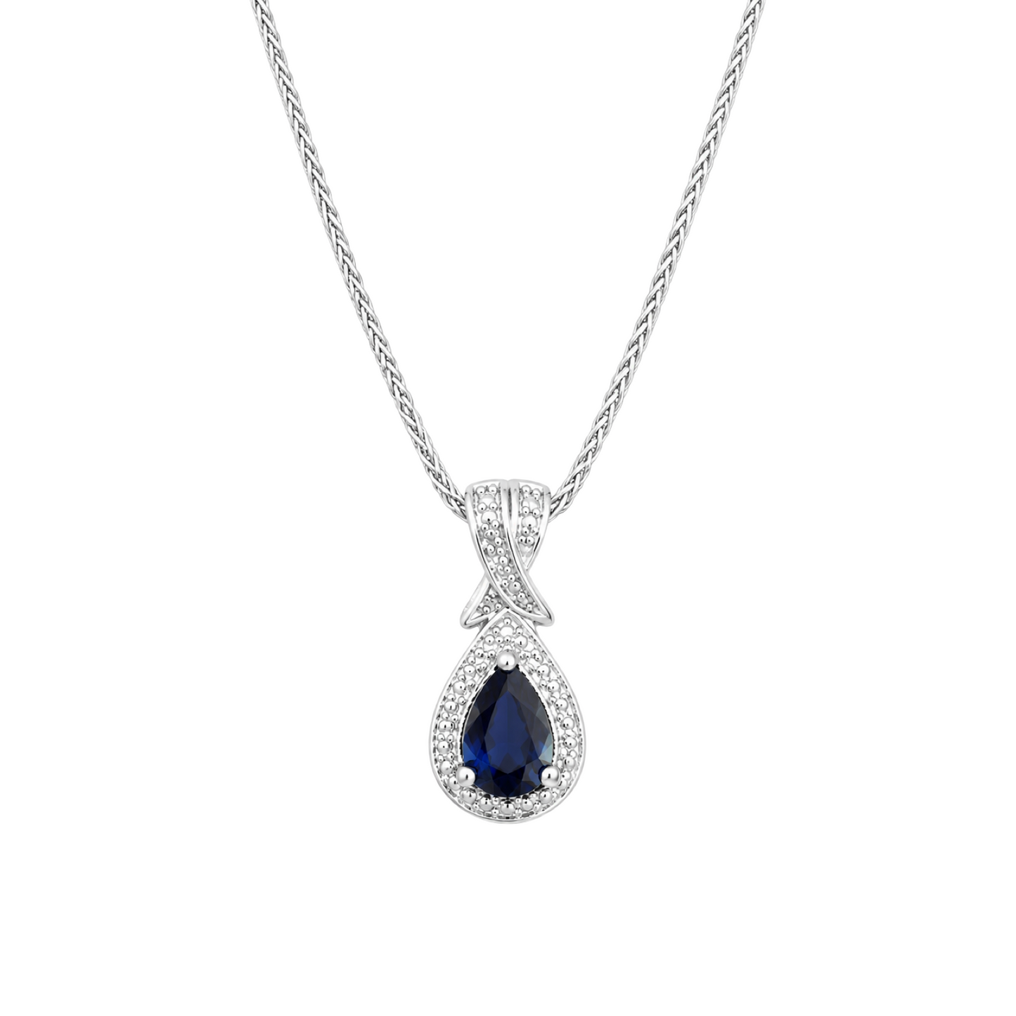 Blue Pear-Cut Cubic Zirconia Pendant Necklace (55cm)