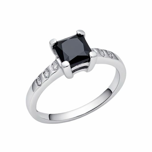 Princess-Cut Midnight Solitaire 18ct White Gold Diamond Ring