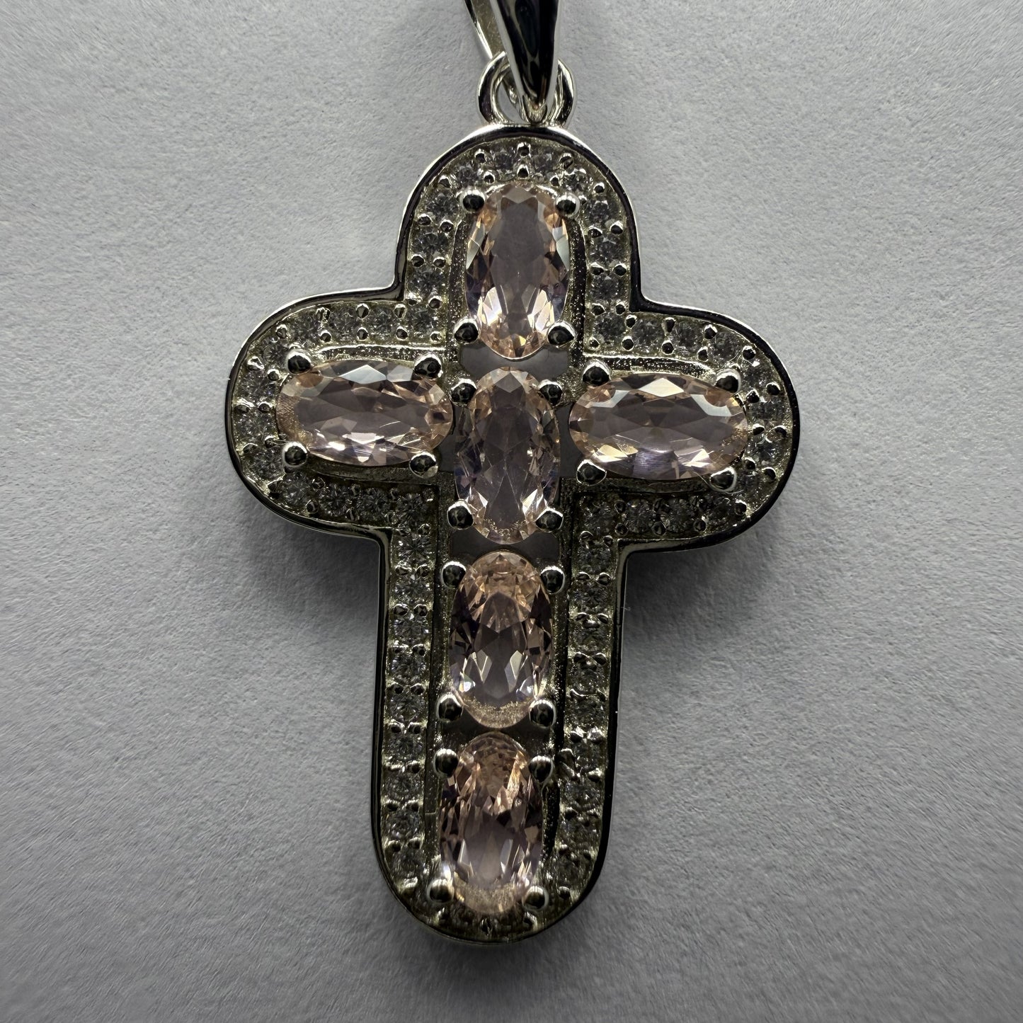 Blush Pink Cubic Zirconia Cross Sterling Silver 925 Pendant