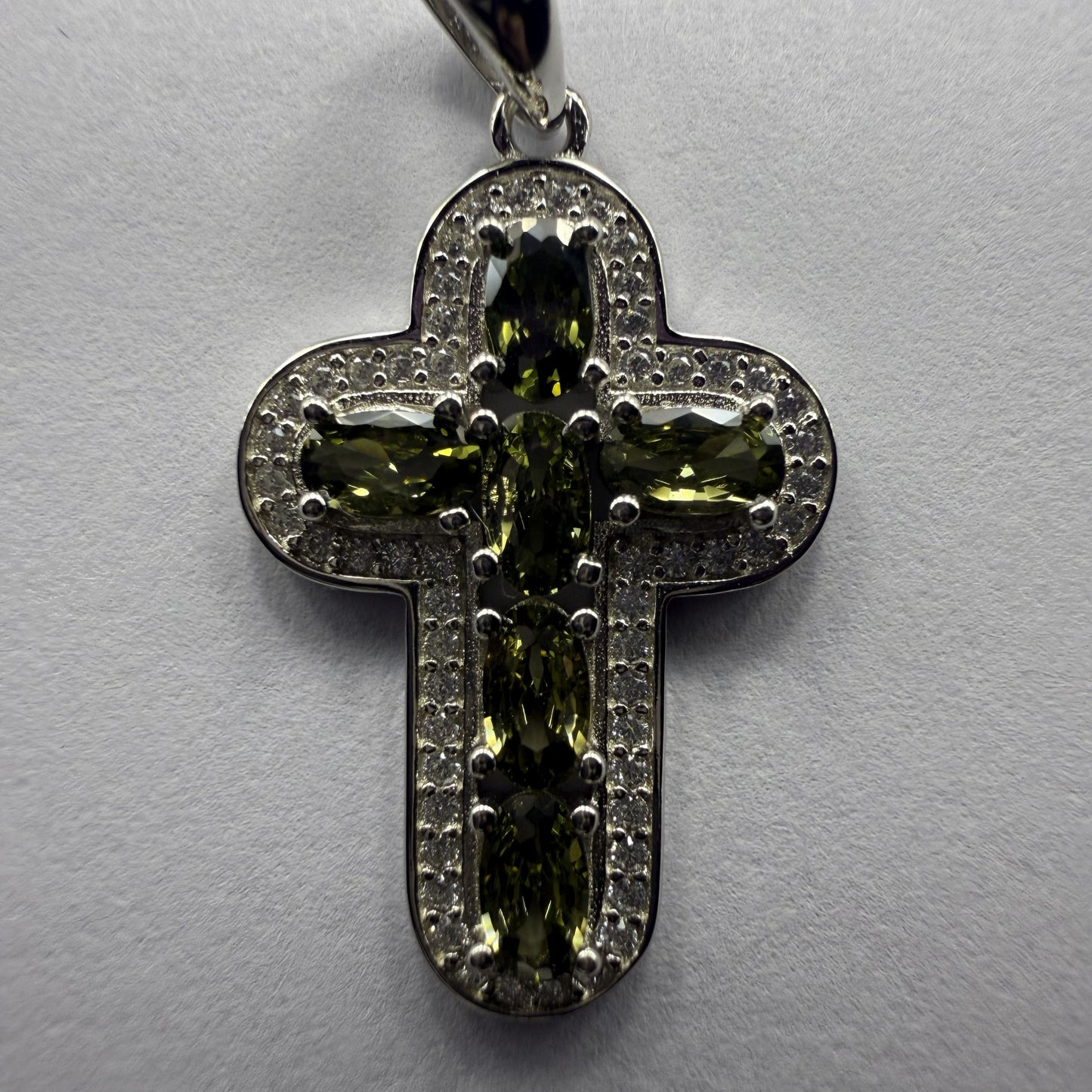 Green Cubic Zirconia Cross Sterling Silver 925 Pendant