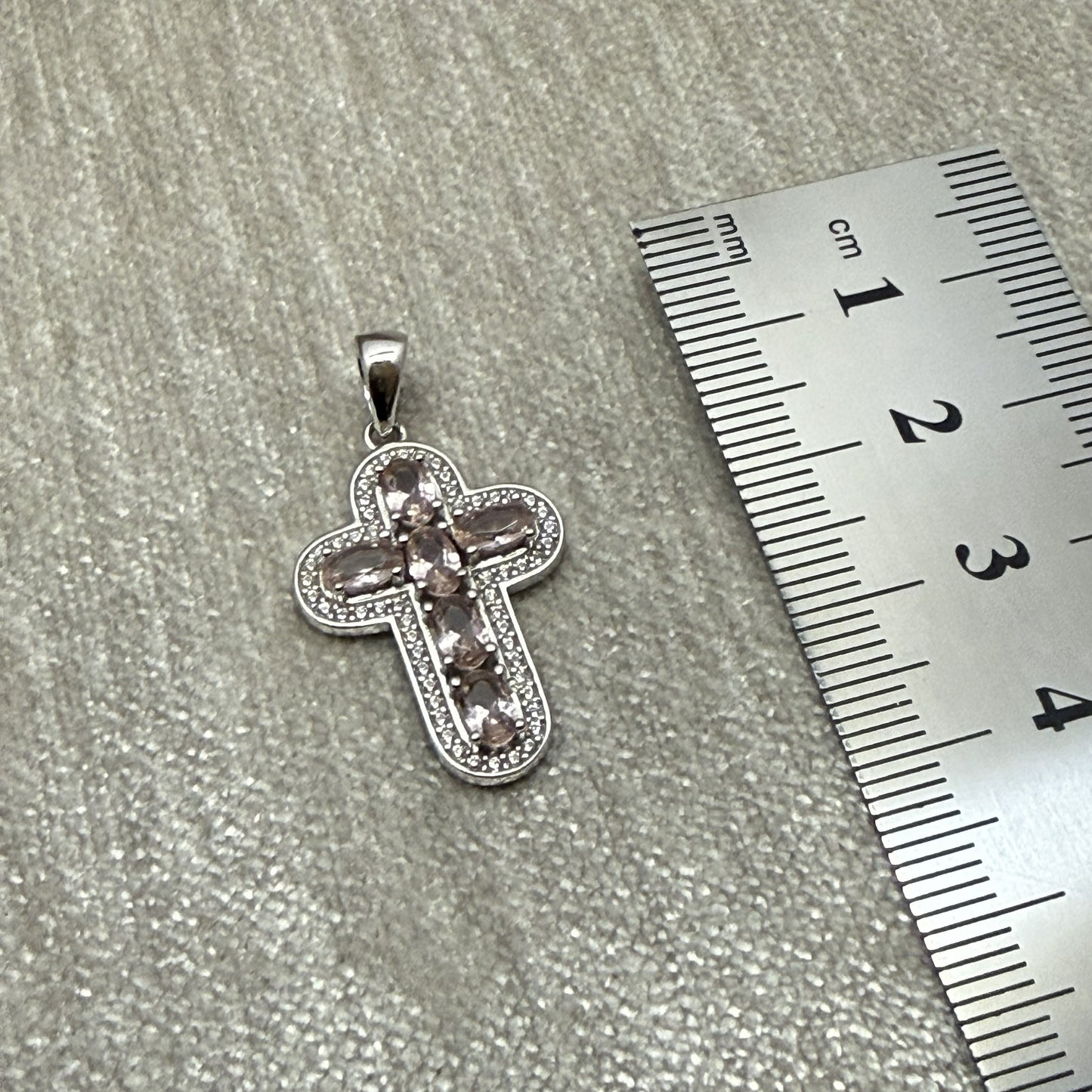 Blush Pink Cubic Zirconia Cross Sterling Silver 925 Pendant