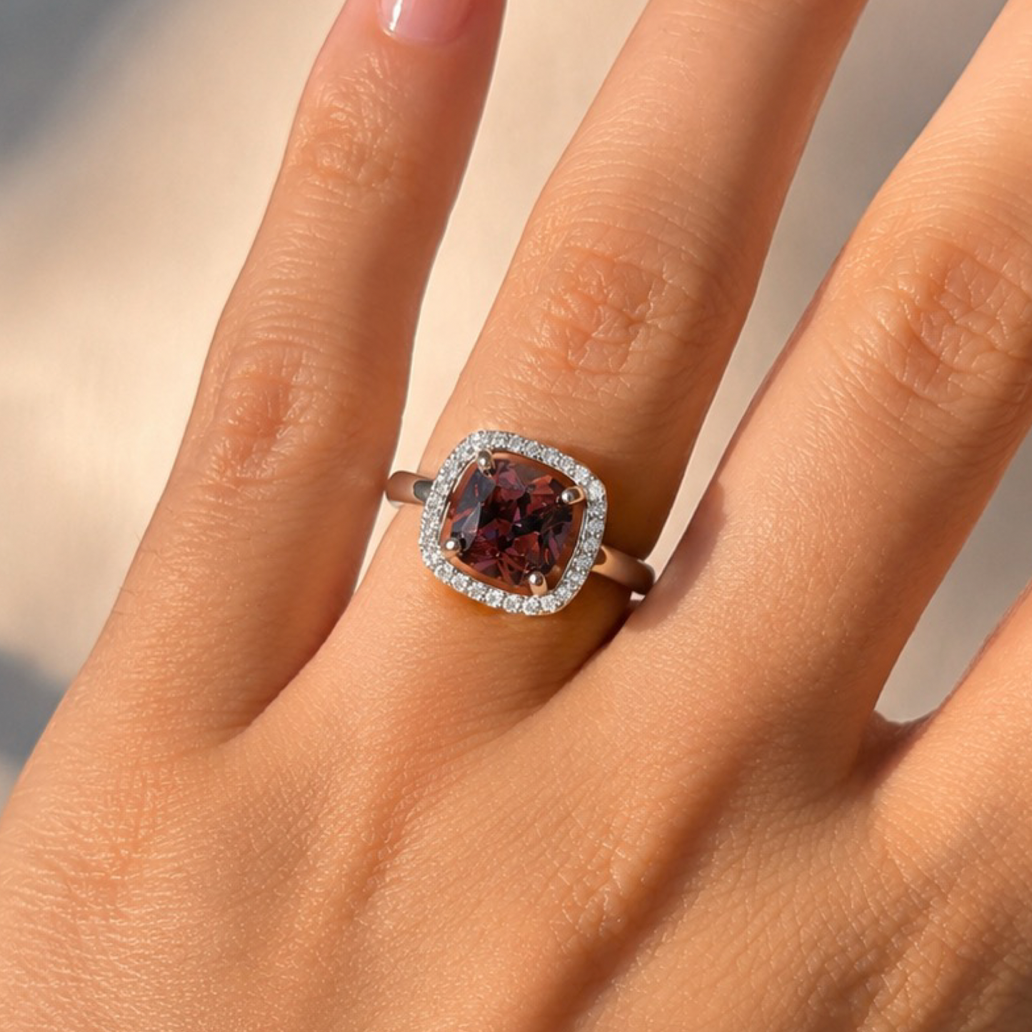 Plum Pink Cubic Zirconia Ring Sterling Silver 925