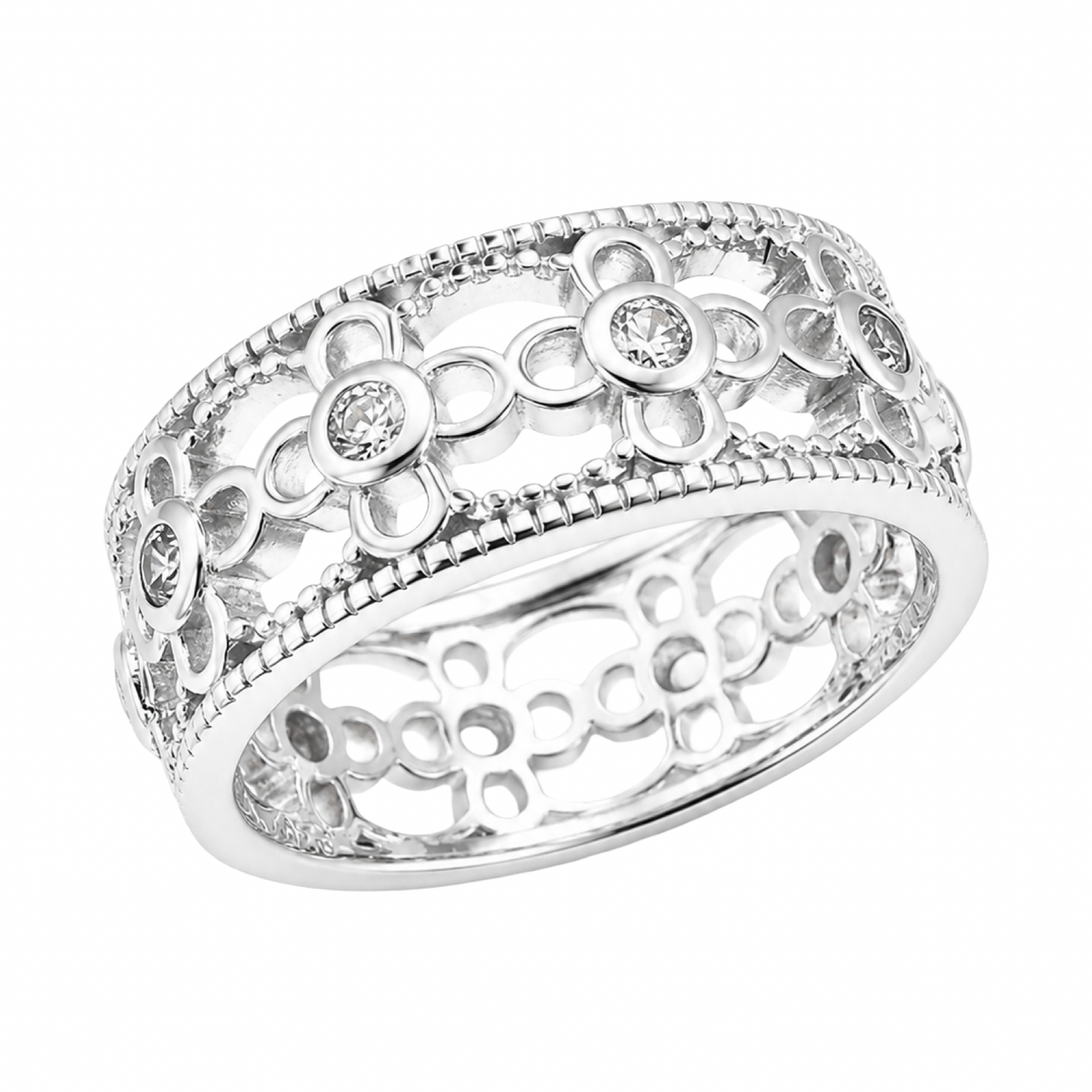 Clover Cubic Zirconia Ring Sterling Silver 925