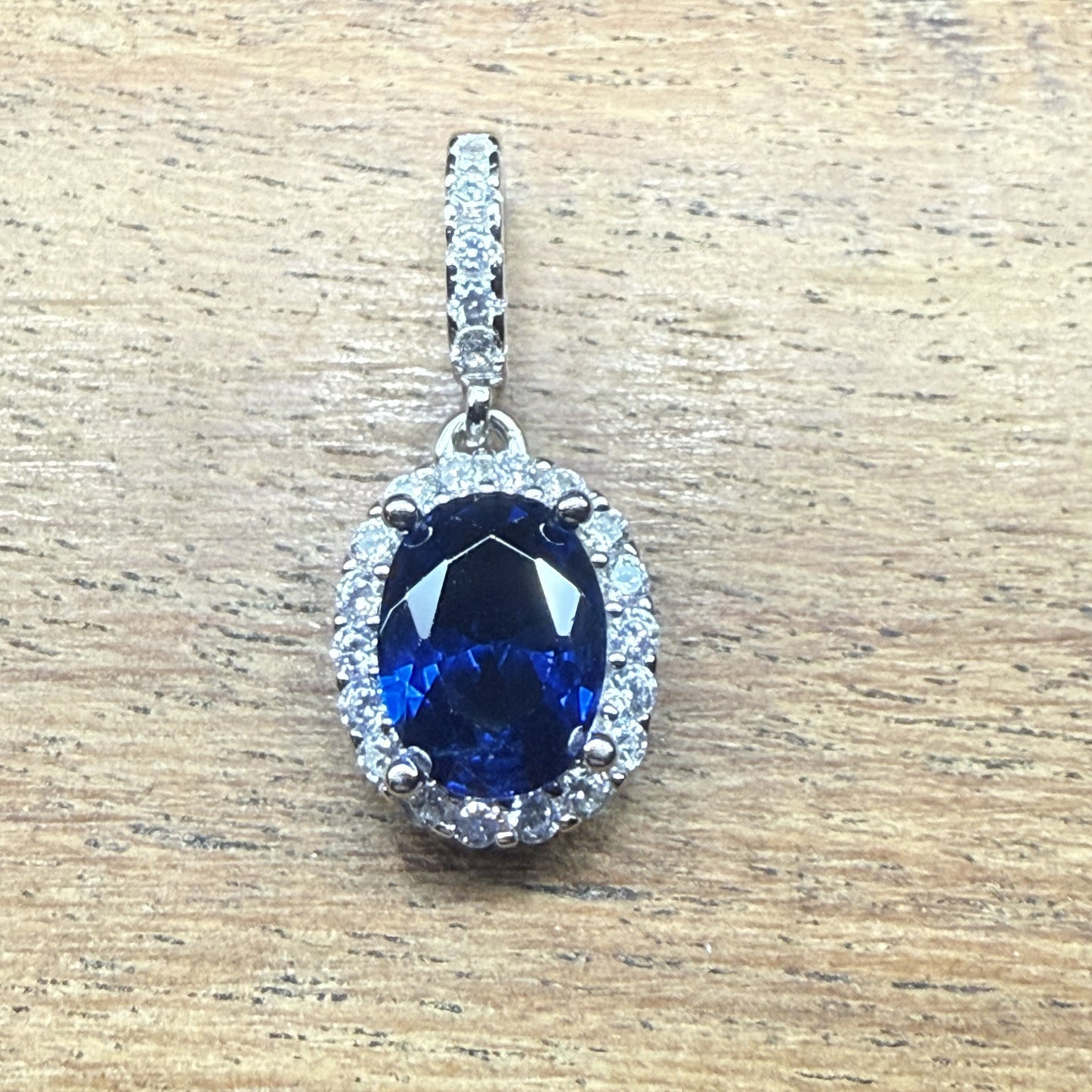 Deep Blue Cubic Zirconia Sterling Silver 925 Pendant