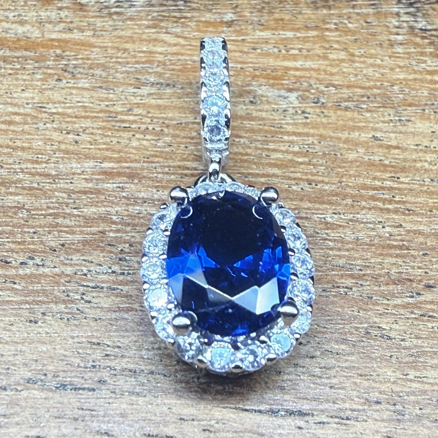 Deep Blue Cubic Zirconia Sterling Silver 925 Pendant