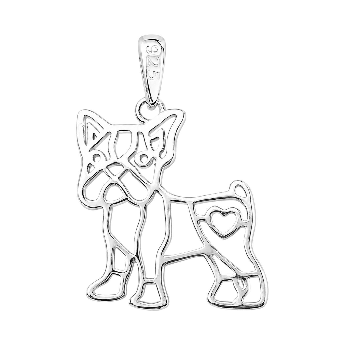 Boston Terrier Silhouette Pendant Sterling Silver 925
