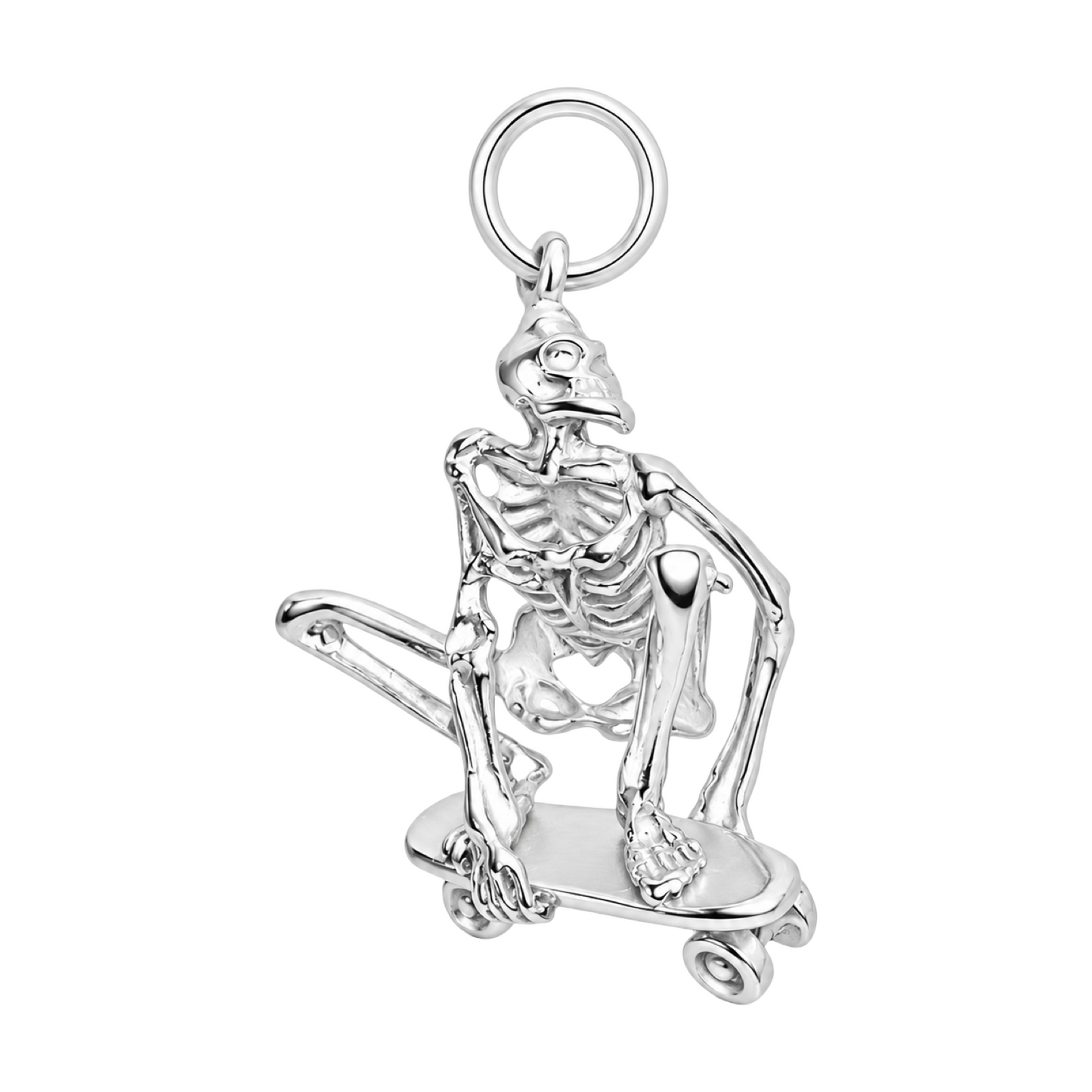 925 Sterling Silver Skeleton Skateboard Pendant
