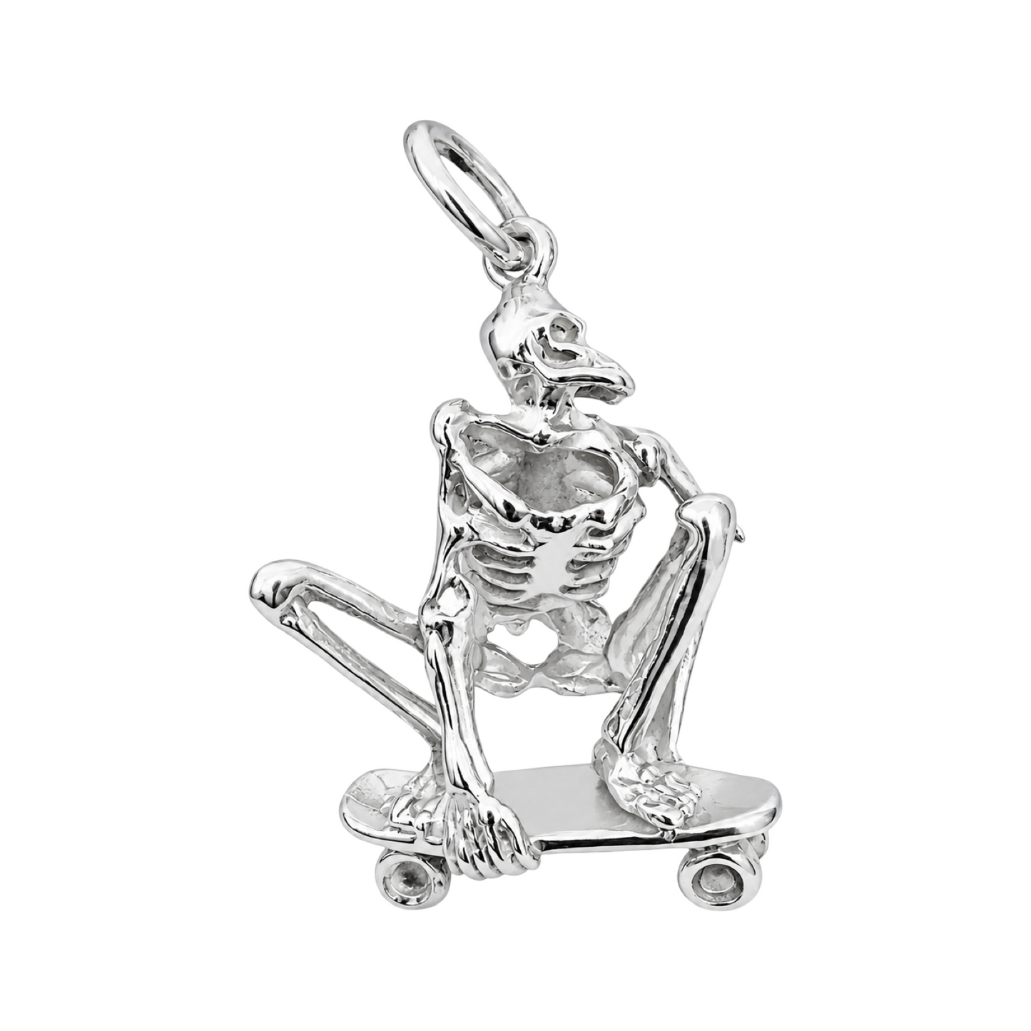 925 Sterling Silver Skeleton Skateboard Pendant