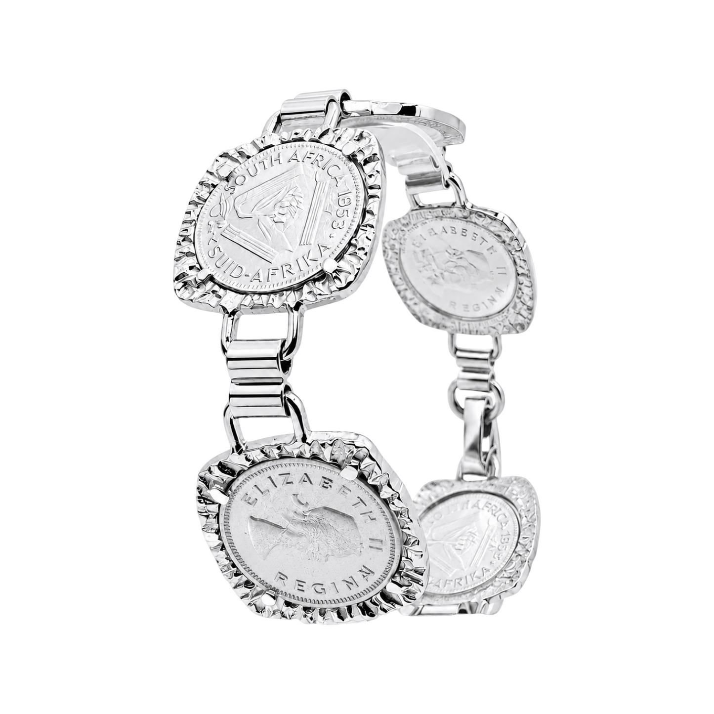 925 Sterling Silver South African Bulky Coin 18.5cm Bracelet