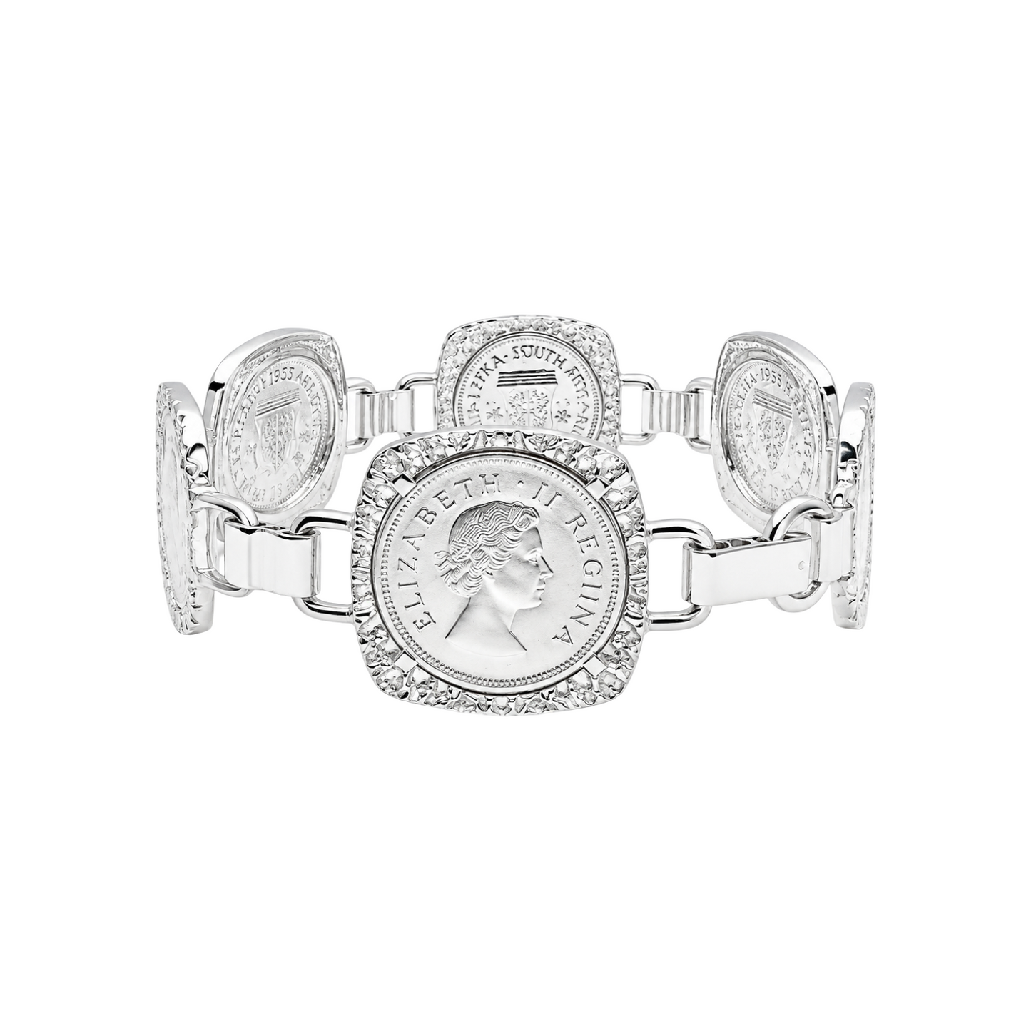 925 Sterling Silver South African Bulky Coin 18.5cm Bracelet