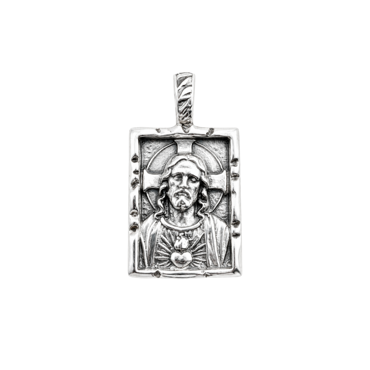 Large Sacred Heart Jesus Pendant Sterling Silver 925