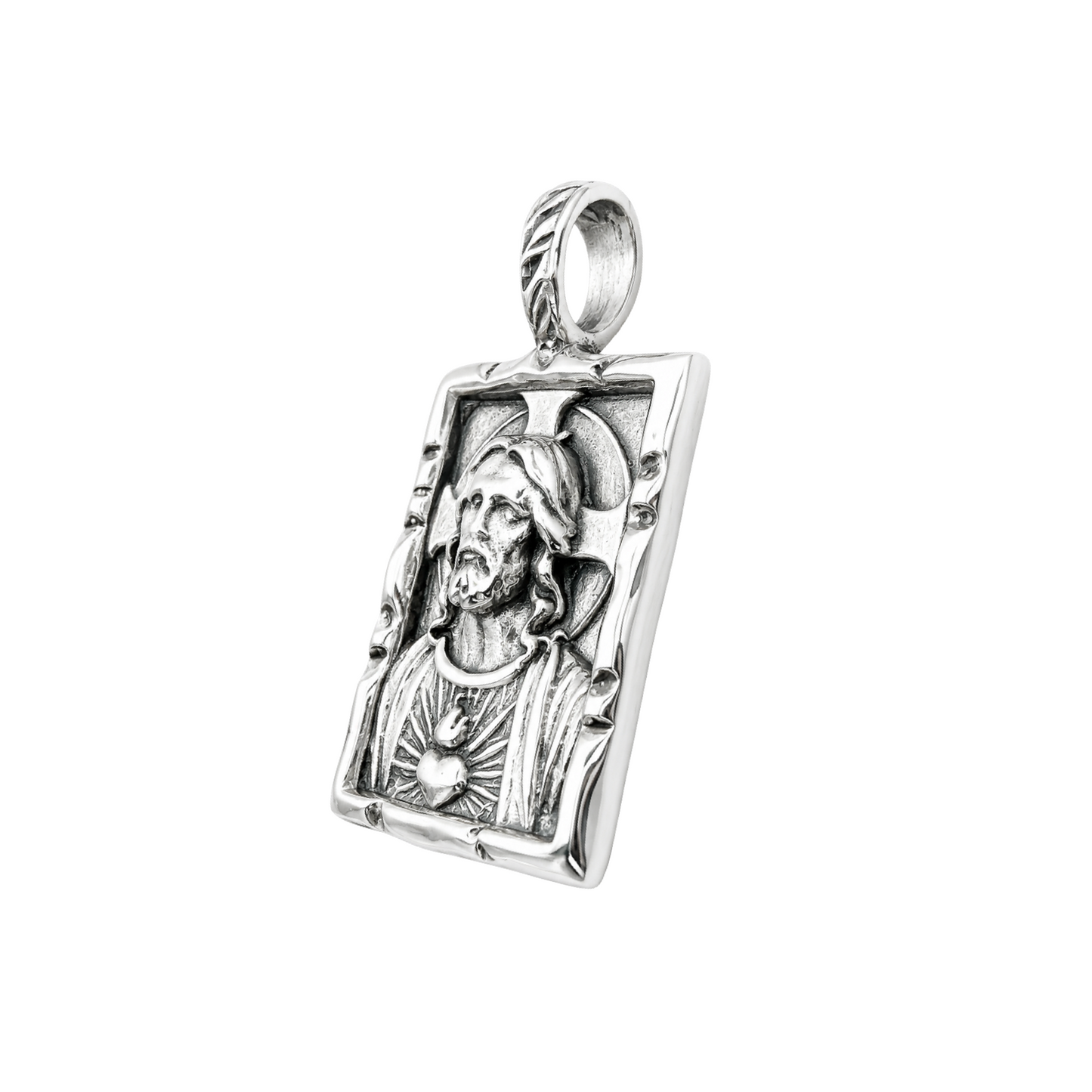 Large Sacred Heart Jesus Pendant Sterling Silver 925