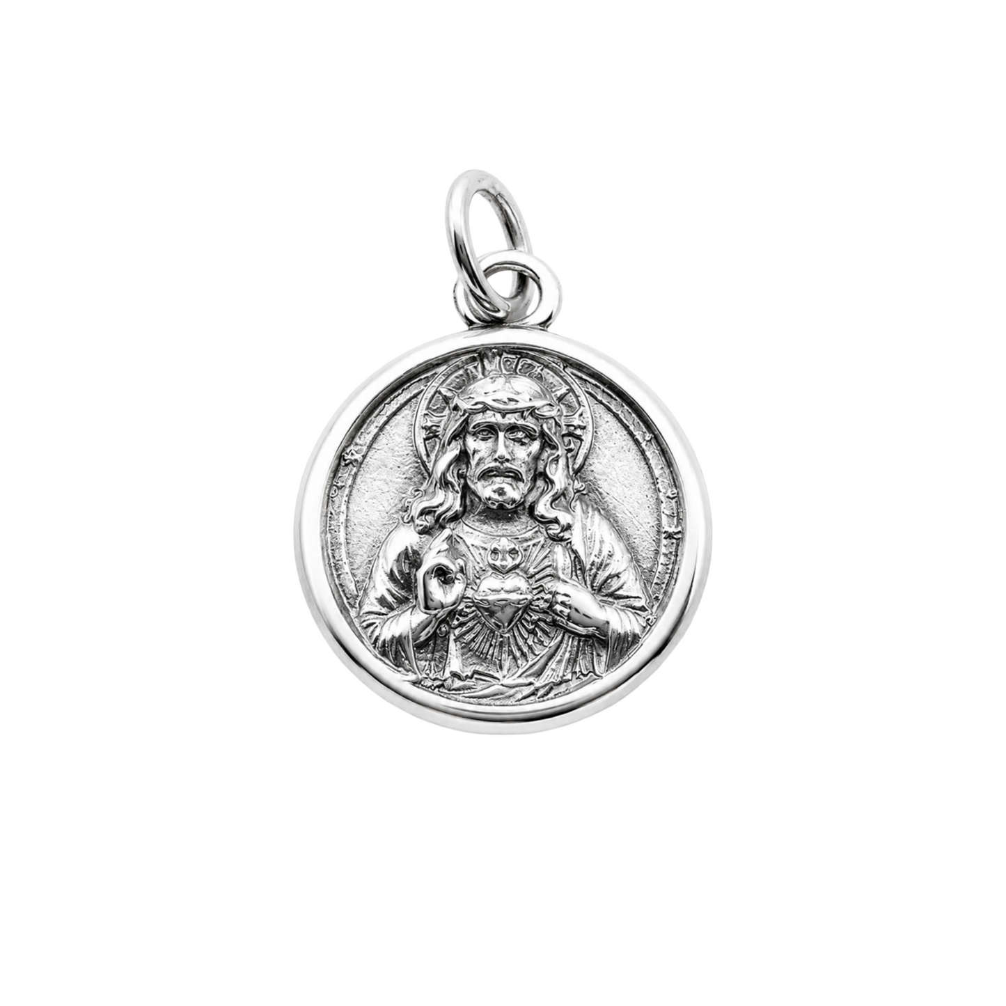 Round Sacred Heart Jesus Pendant Sterling Silver 925