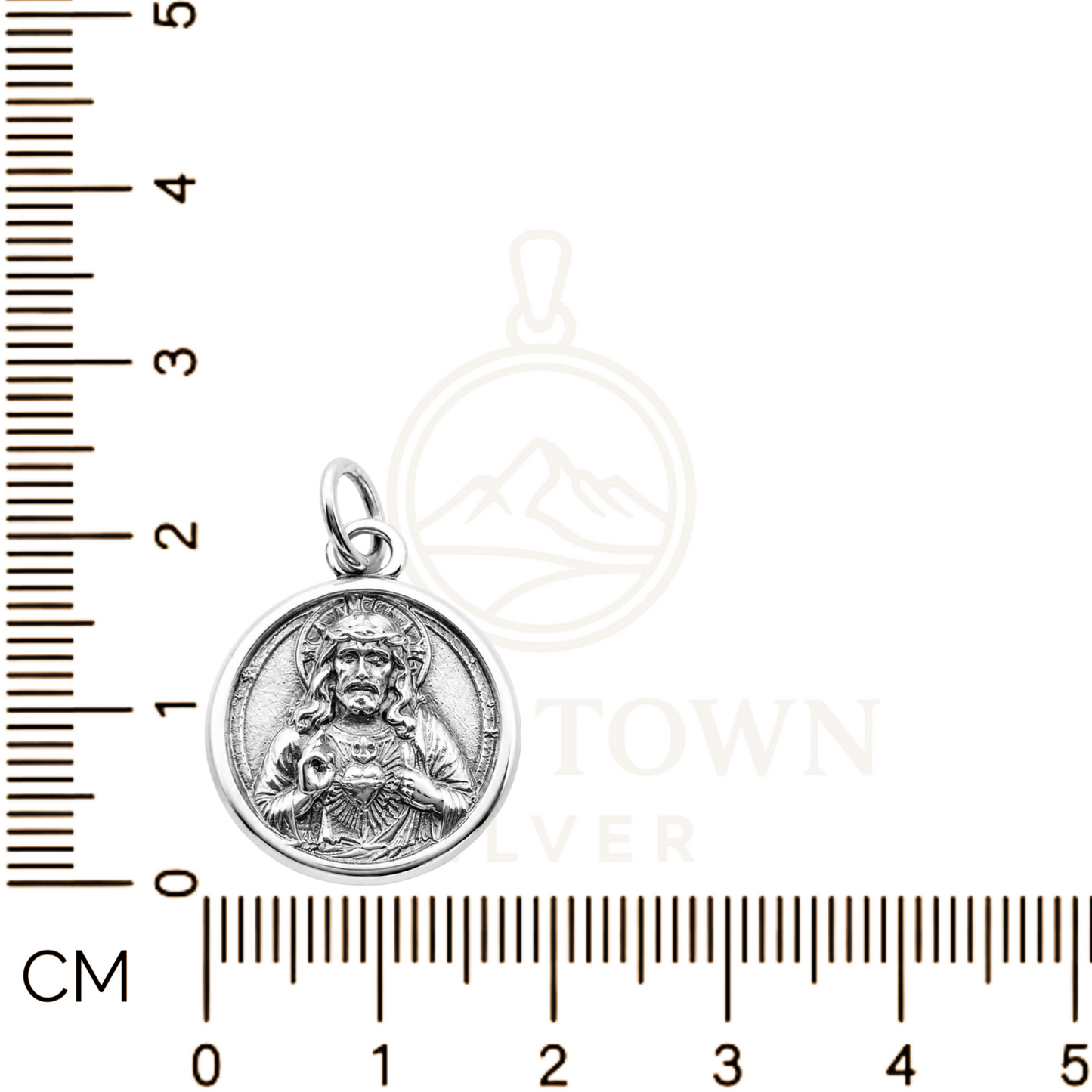 Round Sacred Heart Jesus Pendant Sterling Silver 925