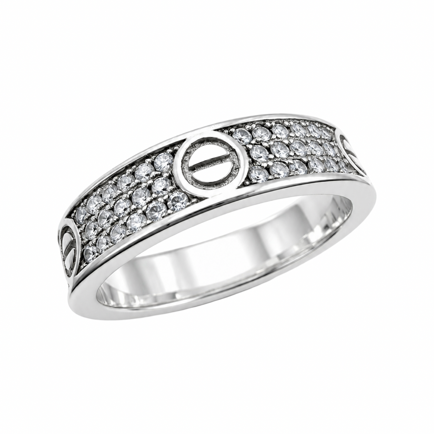 Cubic Zirconia Screw Motif Ring Sterling Silver 925