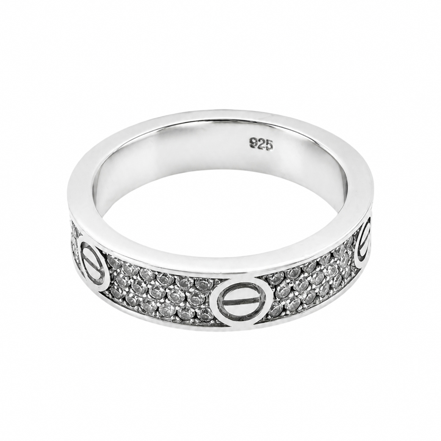 Cubic Zirconia Screw Motif Ring Sterling Silver 925