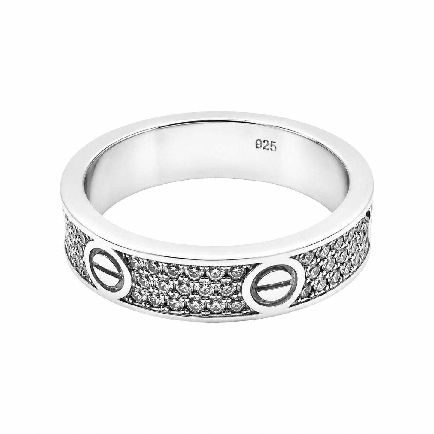 Cubic Zirconia Screw Motif Ring Sterling Silver 925