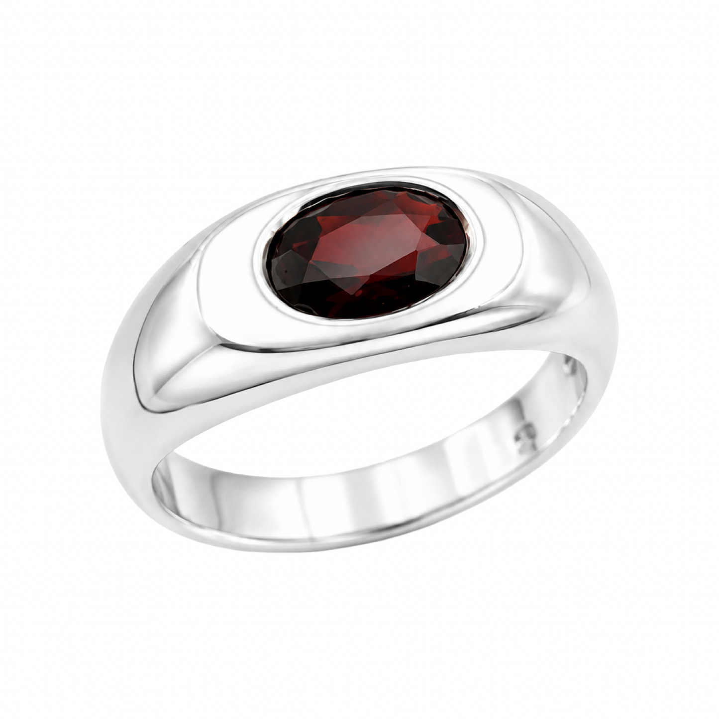 Oval Garnet Bezel-Set Ring Sterling Silver 925