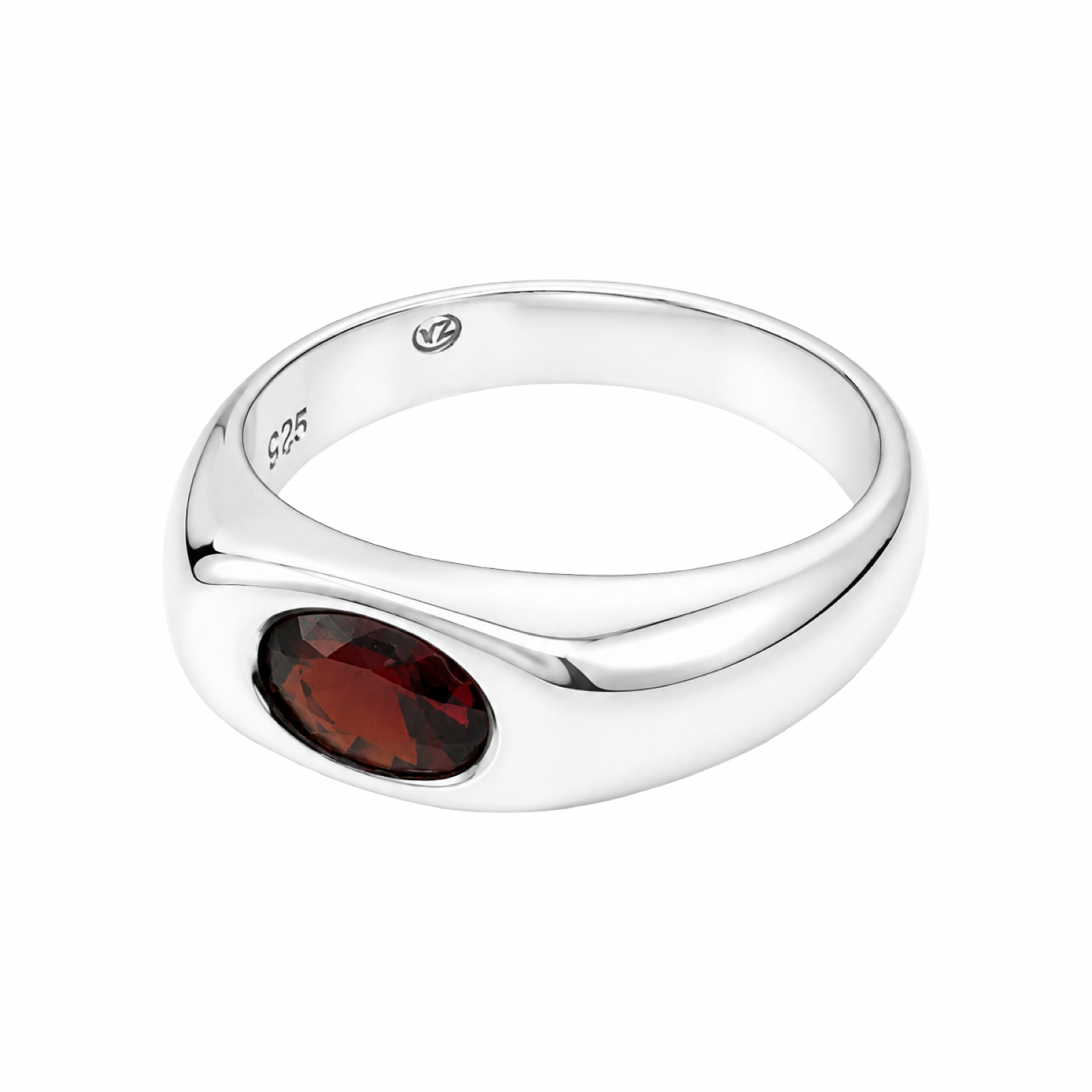 Oval Garnet Bezel-Set Ring Sterling Silver 925