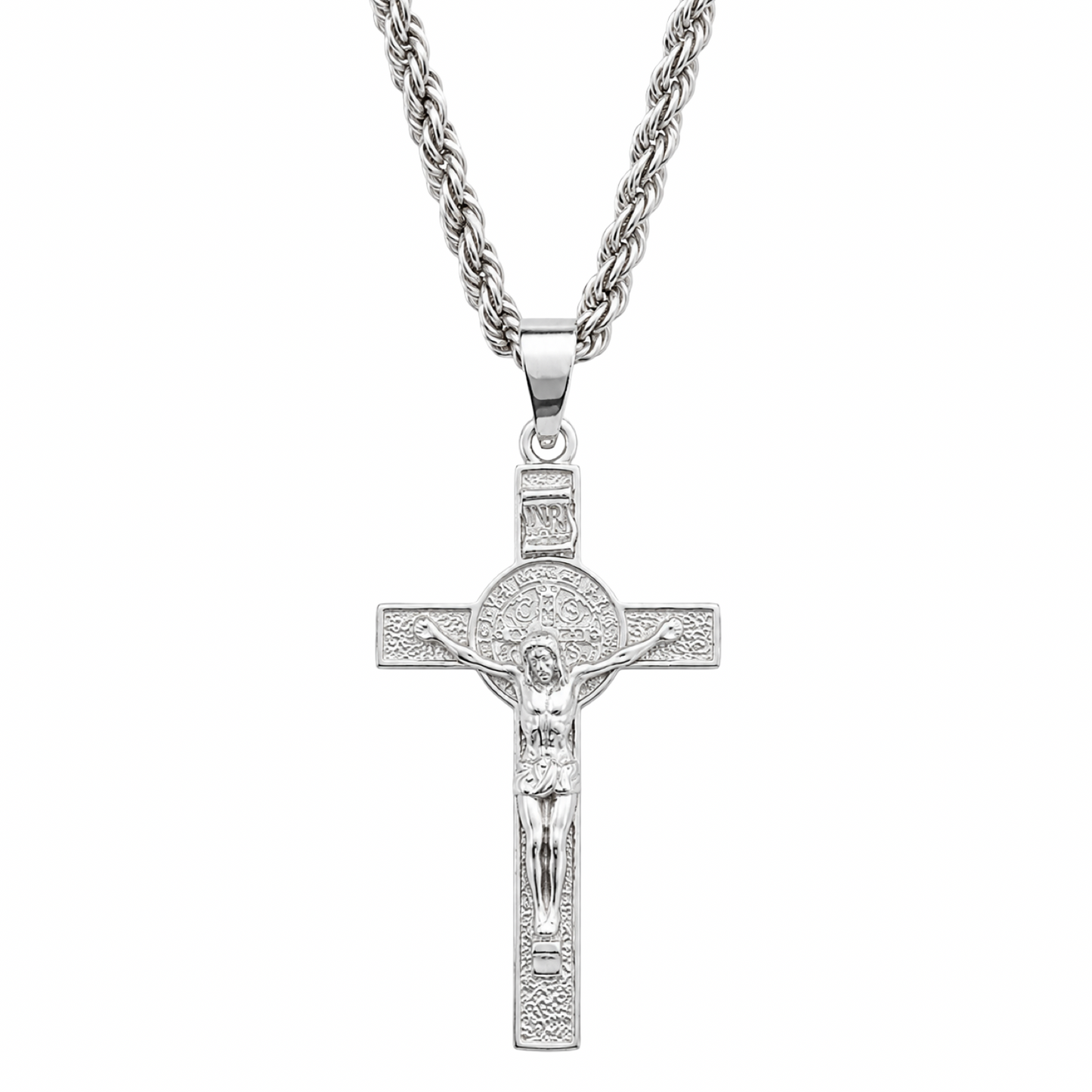 Vintage Saint Benedict Crucifix Pendant Necklace Sterling Silver 925