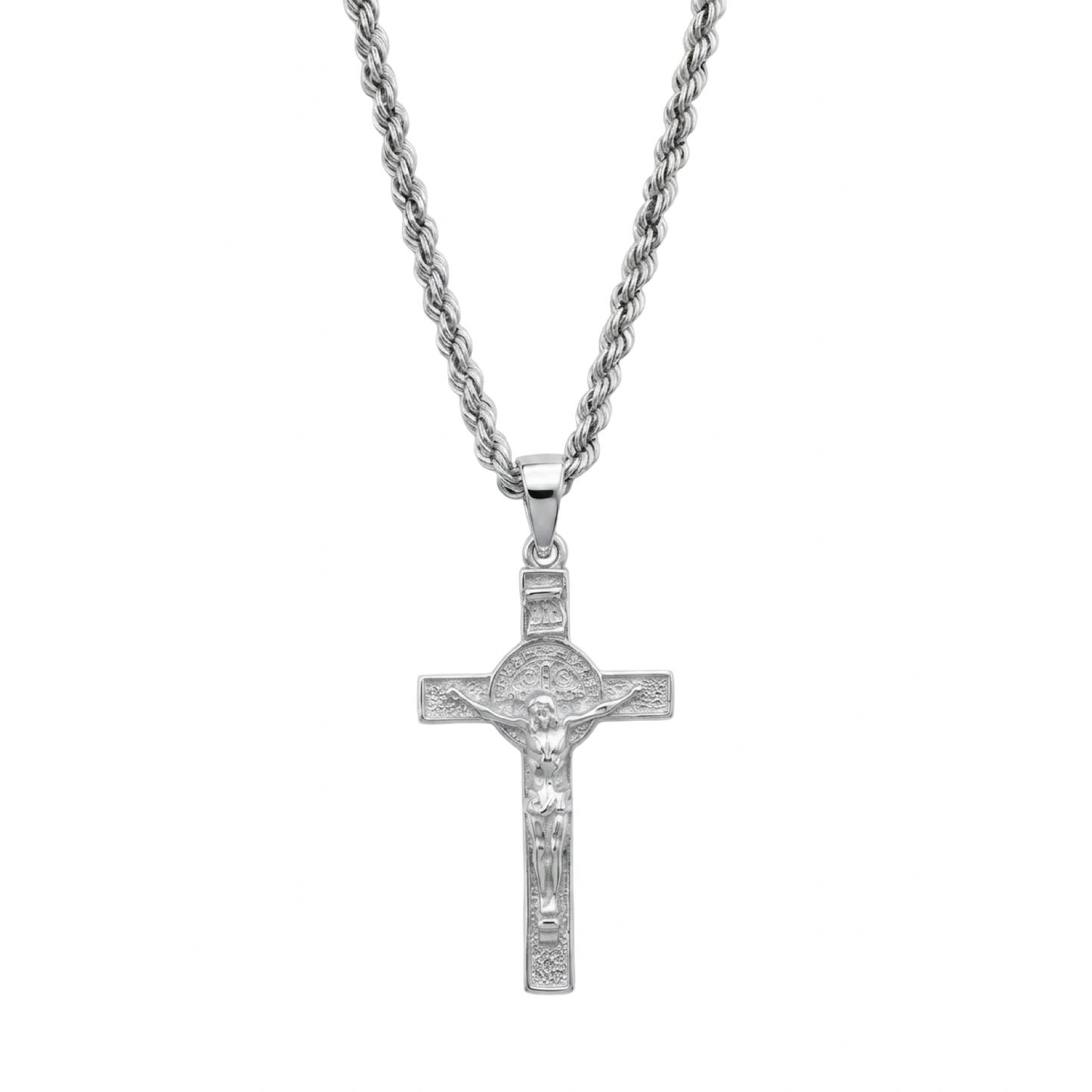 Vintage Saint Benedict Crucifix Pendant Necklace Sterling Silver 925