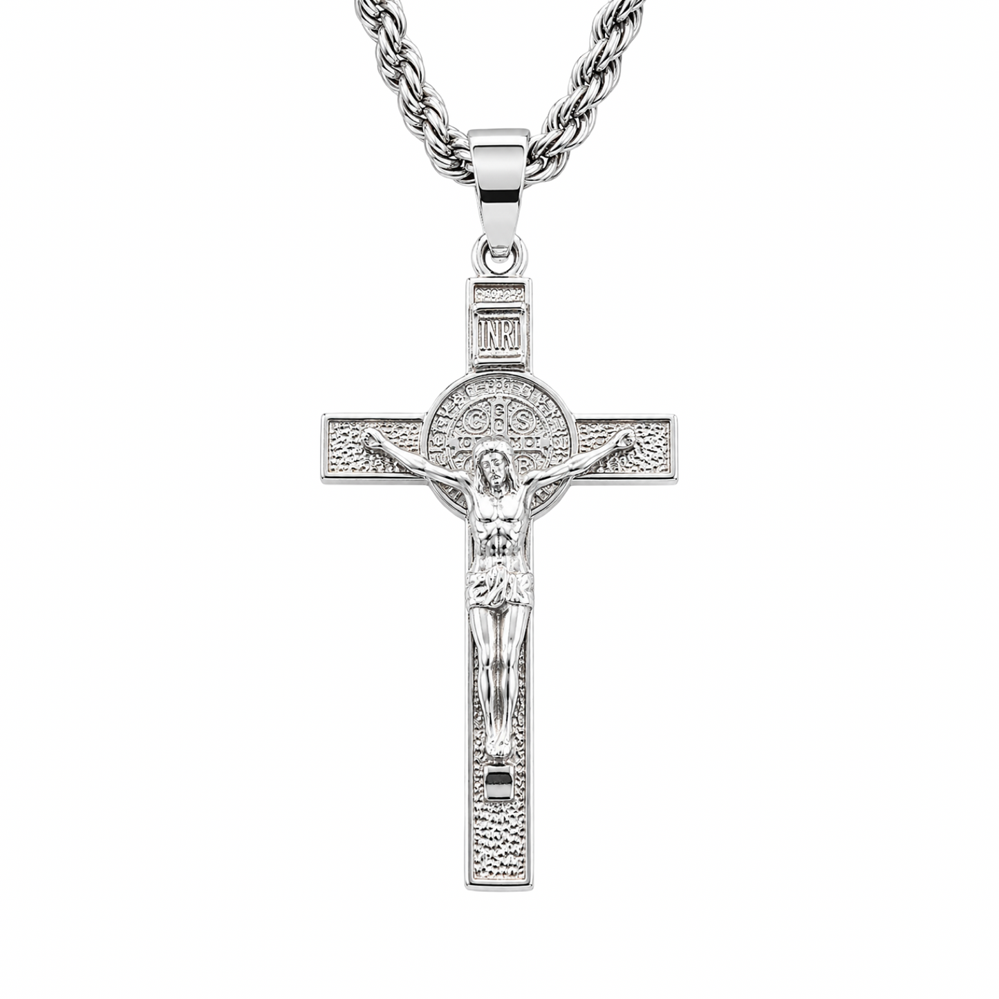 Vintage Saint Benedict Crucifix Pendant Necklace Sterling Silver 925