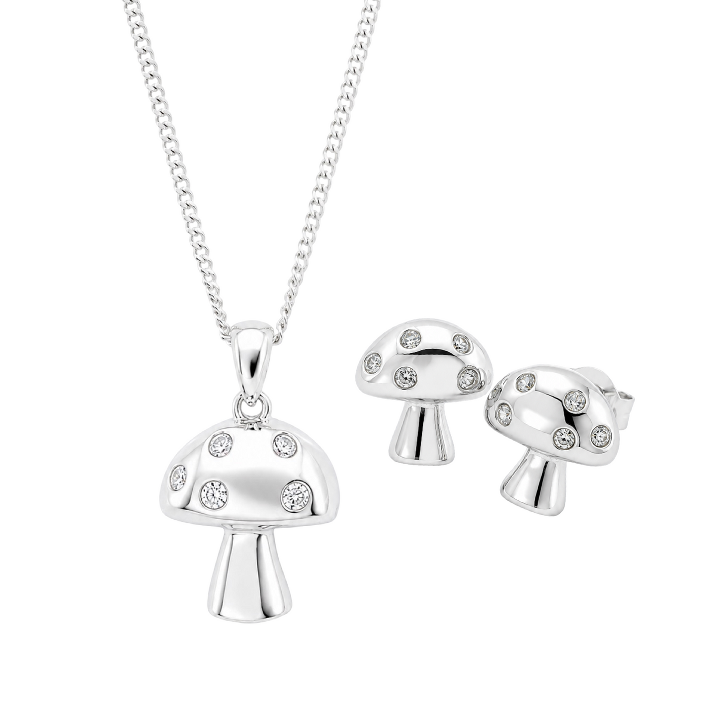 Cubic Zirconia Mushroom Jewellery Set Sterling Silver 925