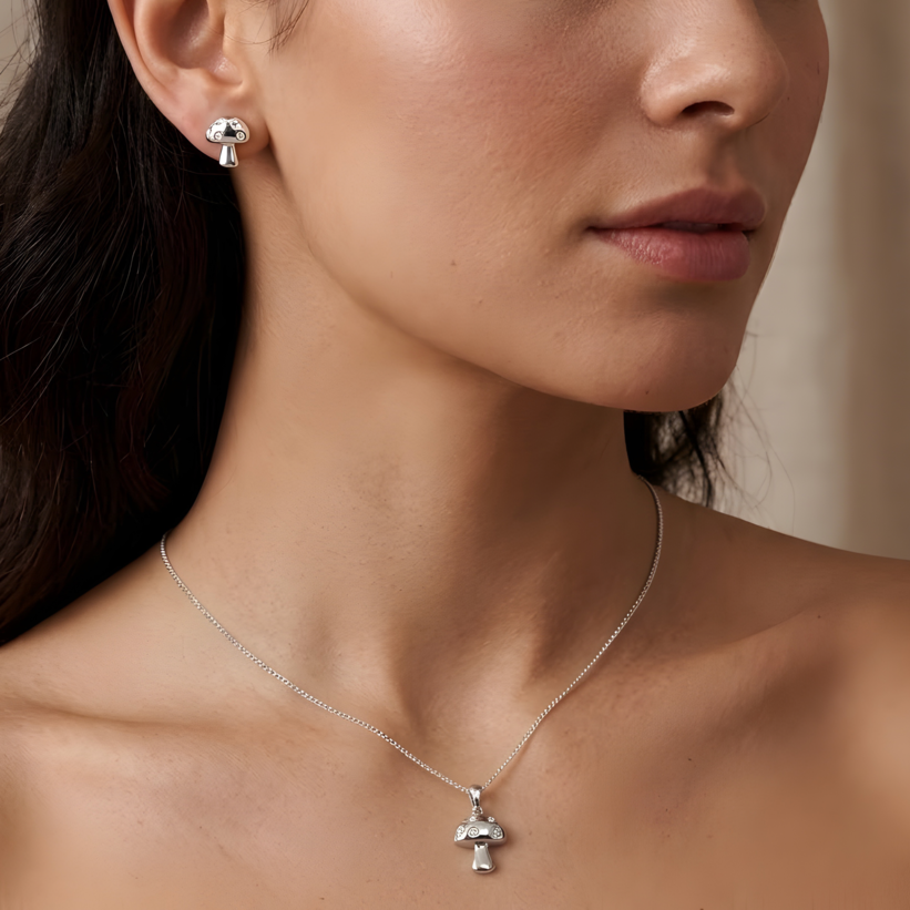 Cubic Zirconia Mushroom Jewellery Set Sterling Silver 925