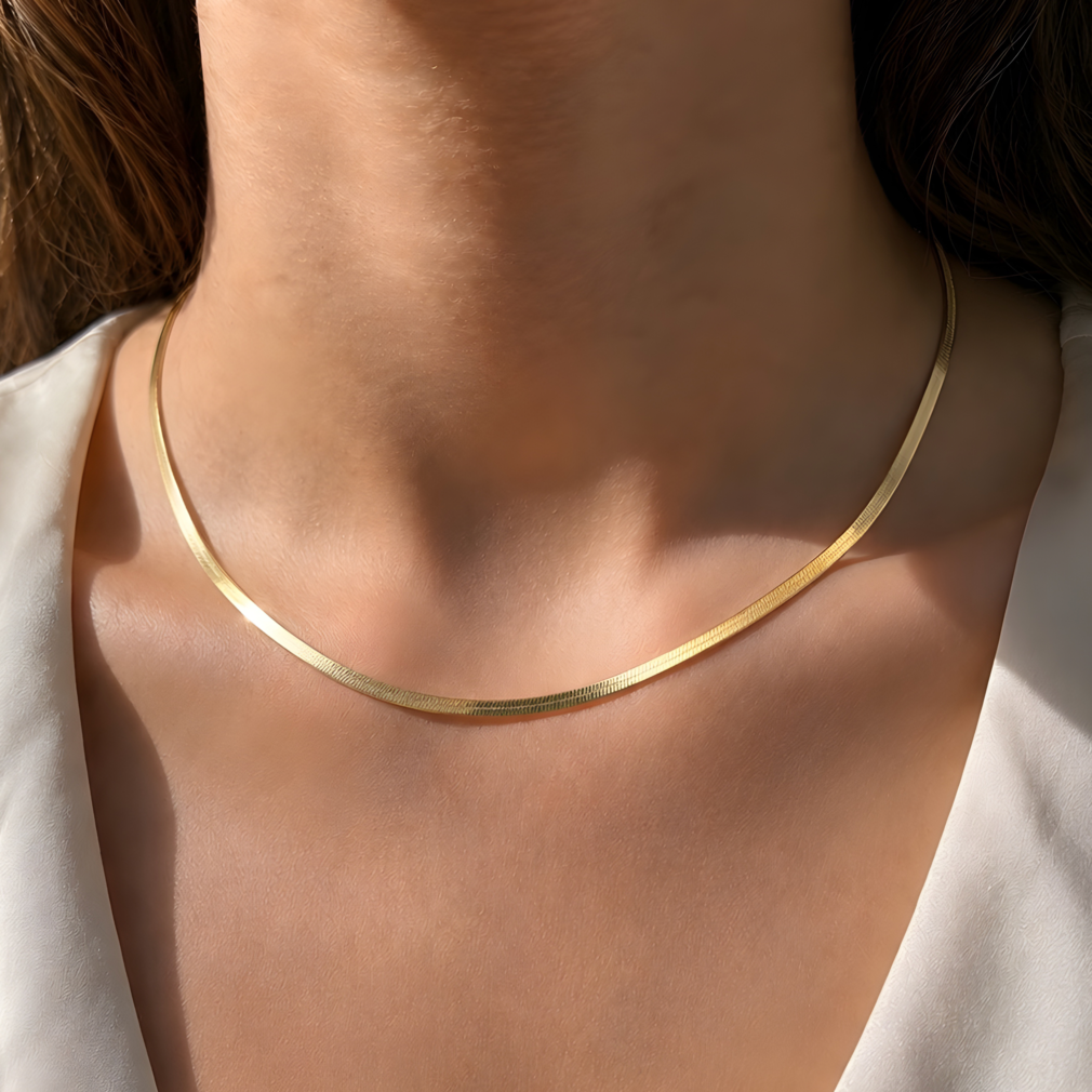 Gold-Plated Sterling Silver Herringbone Snake Chain Necklace