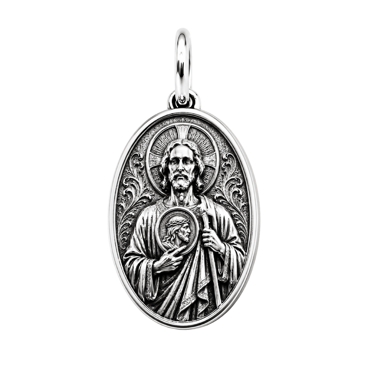Handcrafted Saint Jude Thaddeus Medal Pendant Sterling Silver 925