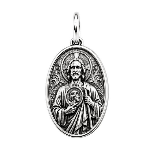 Handcrafted Saint Jude Thaddeus Medal Pendant Sterling Silver 925