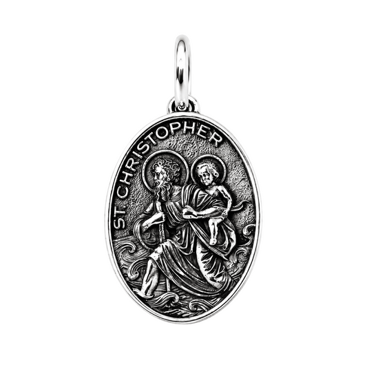 Handcrafted Saint Christopher Medal Pendant Sterling Silver 925