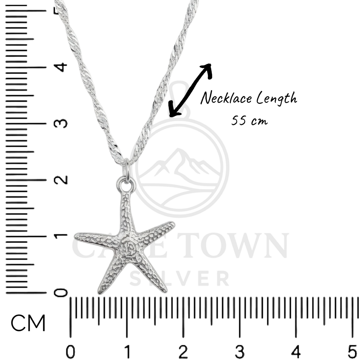 Bespoke Textured Starfish Pendant Necklace 55cm Sterling Silver 925