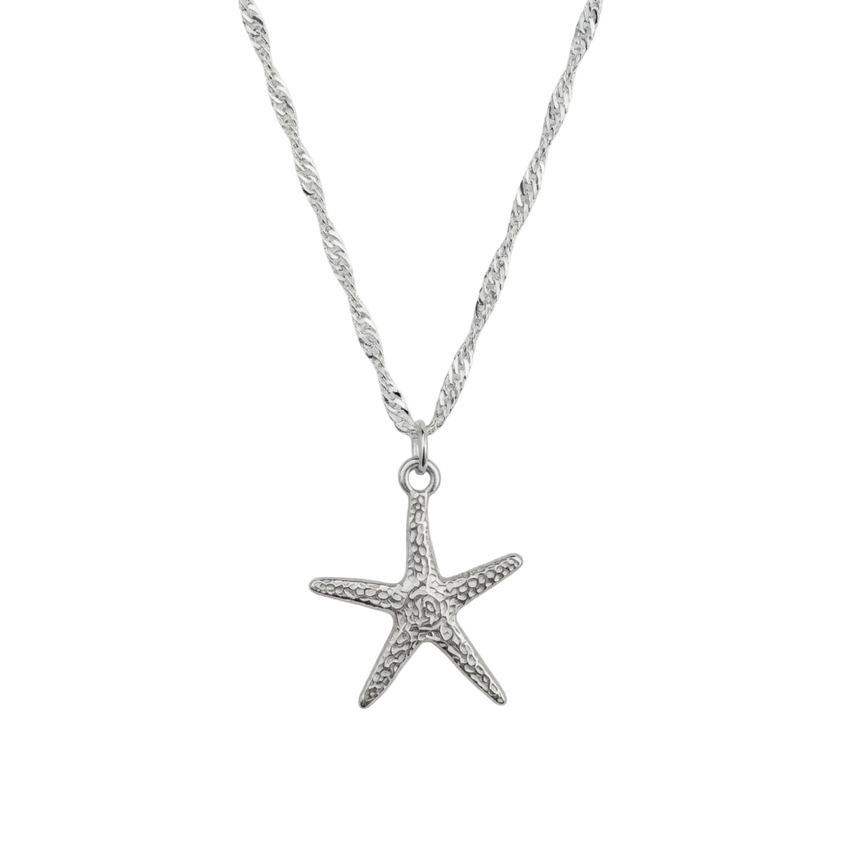 Bespoke Textured Starfish Pendant Necklace 55cm Sterling Silver 925