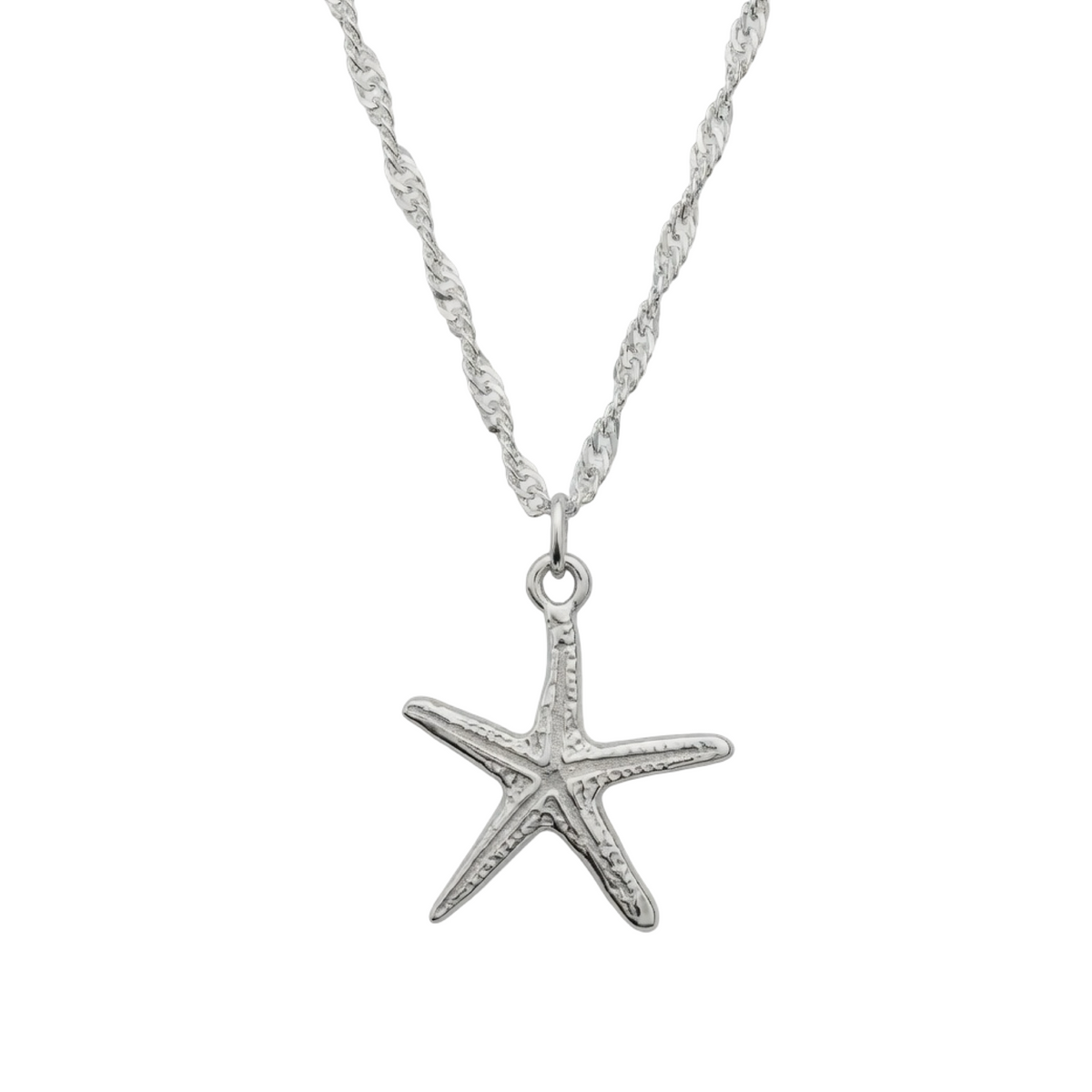 Bespoke Textured Starfish Pendant Necklace 55cm Sterling Silver 925