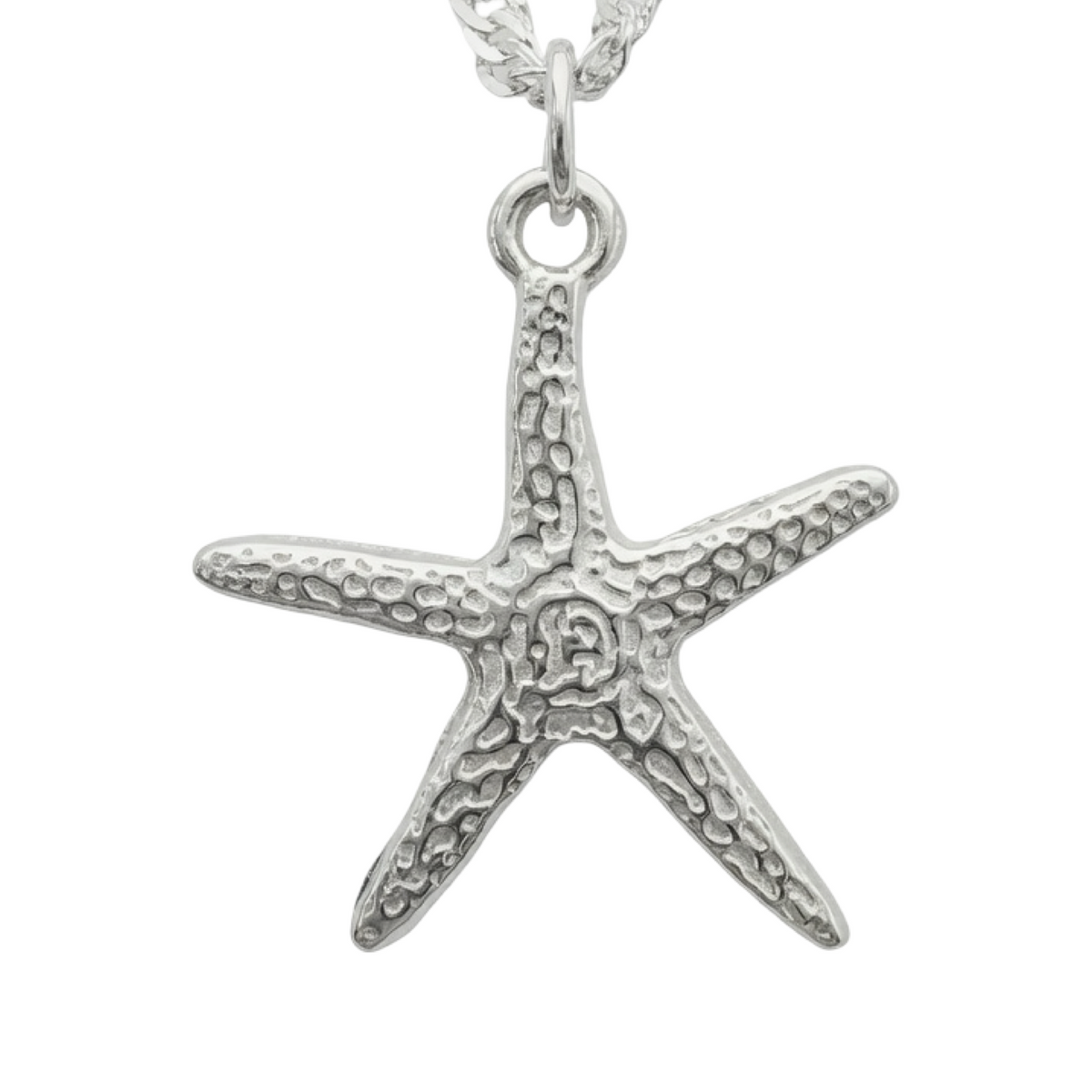 Bespoke Textured Starfish Pendant Necklace 55cm Sterling Silver 925
