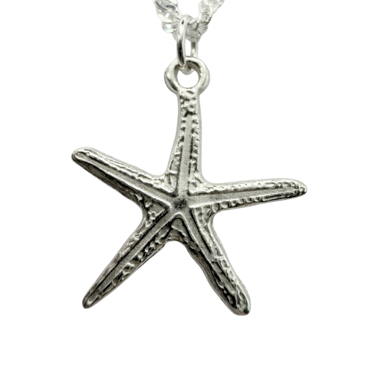 Bespoke Textured Starfish Pendant Necklace 55cm Sterling Silver 925