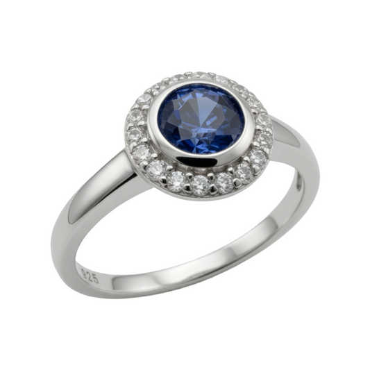 Blue Cubic Zirconia Ring Sterling Silver 925