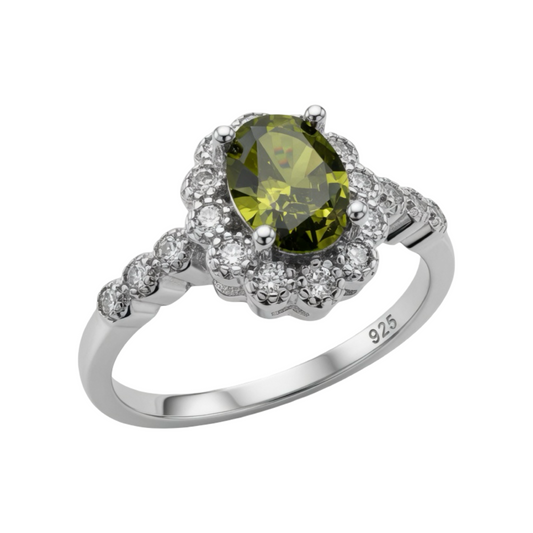 Deep Green Cubic Zirconia Ring Sterling Silver 925