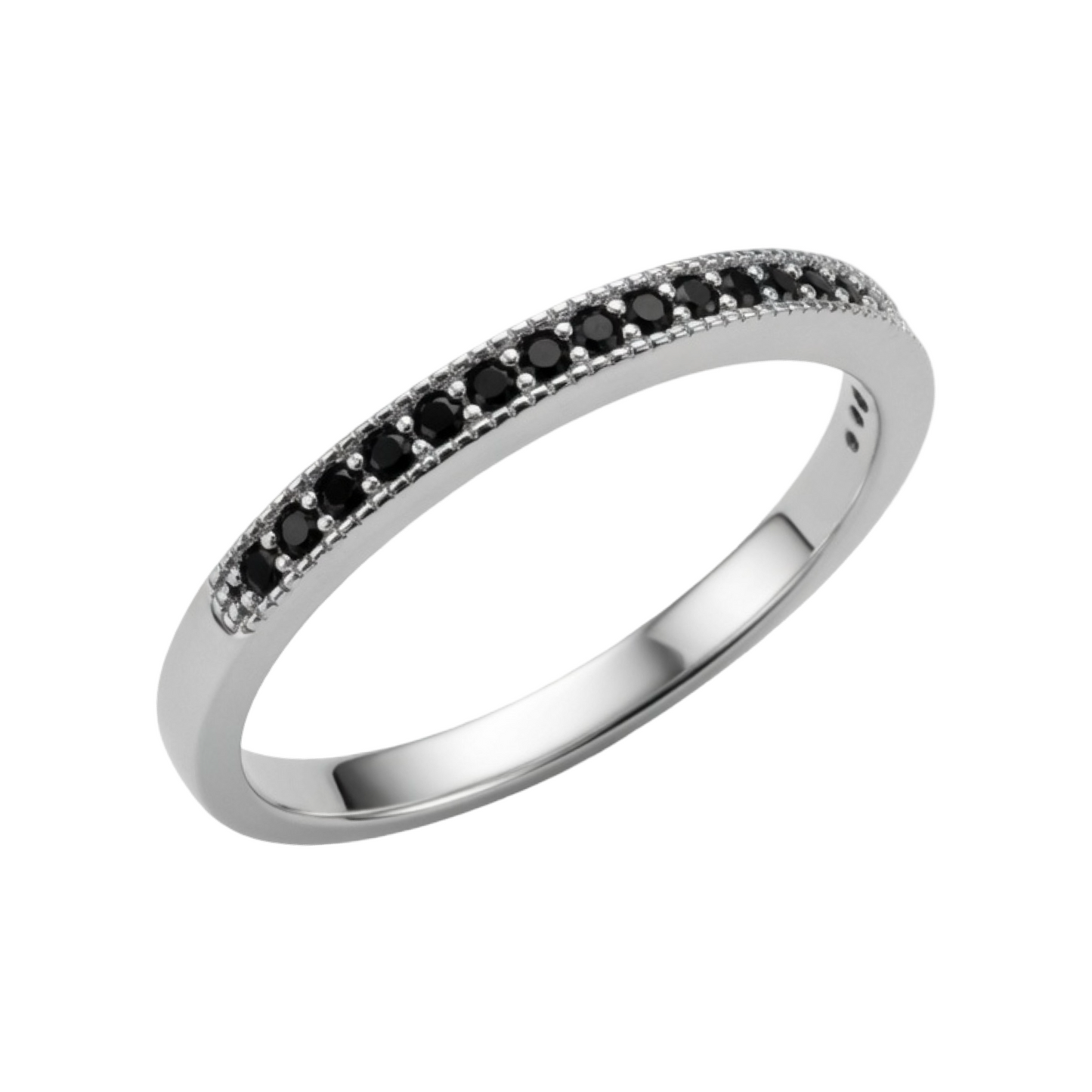 Half Paved Onyx Stacker Rings Sterling Silver 925