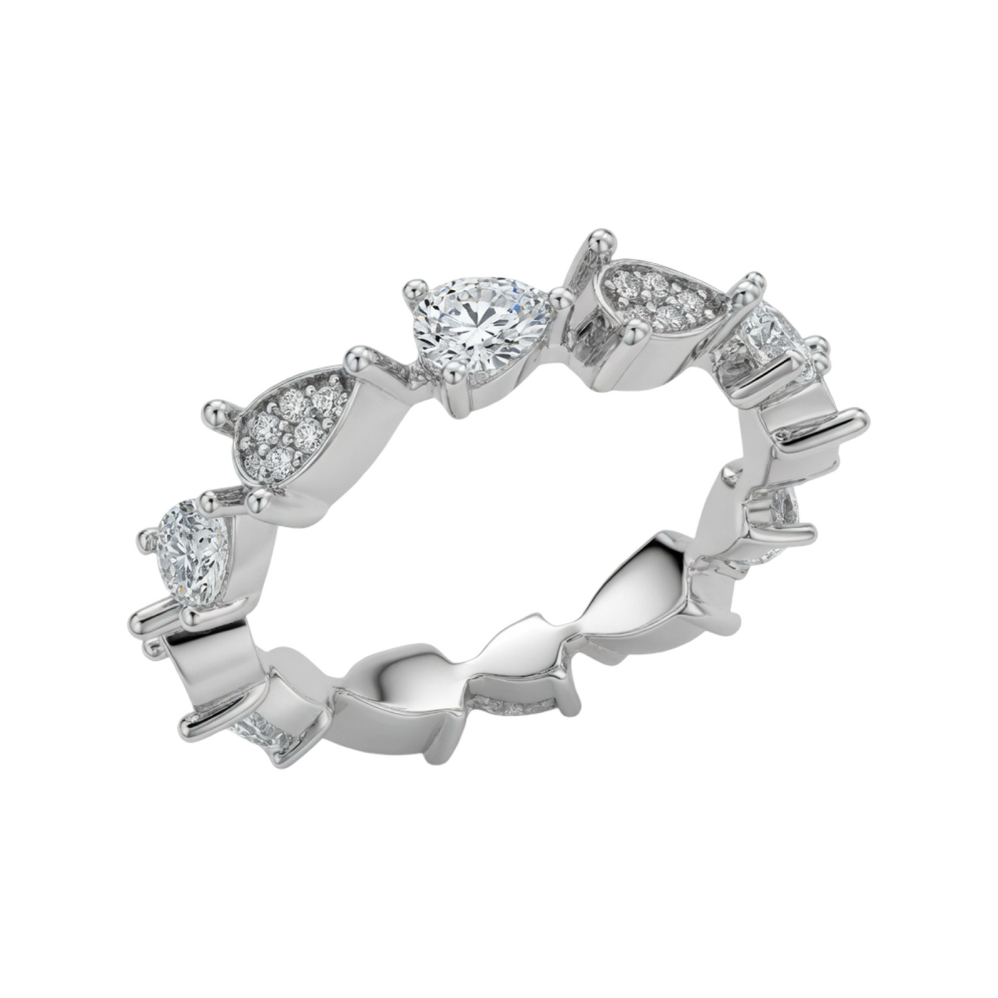 Rhodium Plated Paved Tear Drop Ring Sterling Silver 925