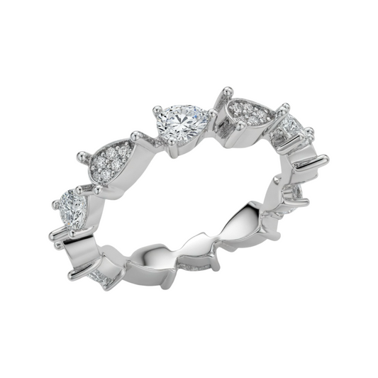Rhodium Plated Paved Tear Drop Ring Sterling Silver 925