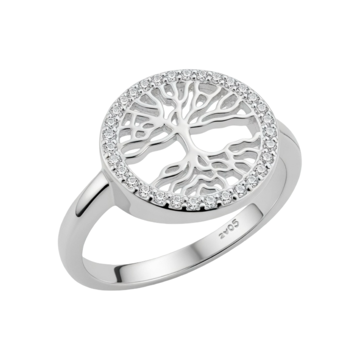 Tree of Life Ring with C/Z border Sterling Silver 925