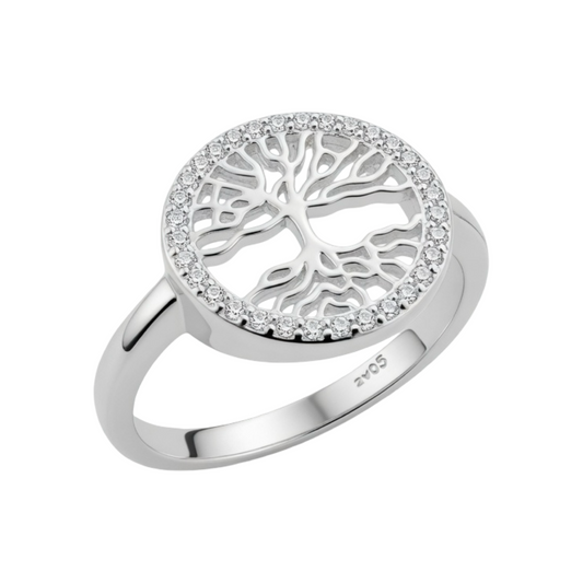 Tree of Life Ring with C/Z border Sterling Silver 925
