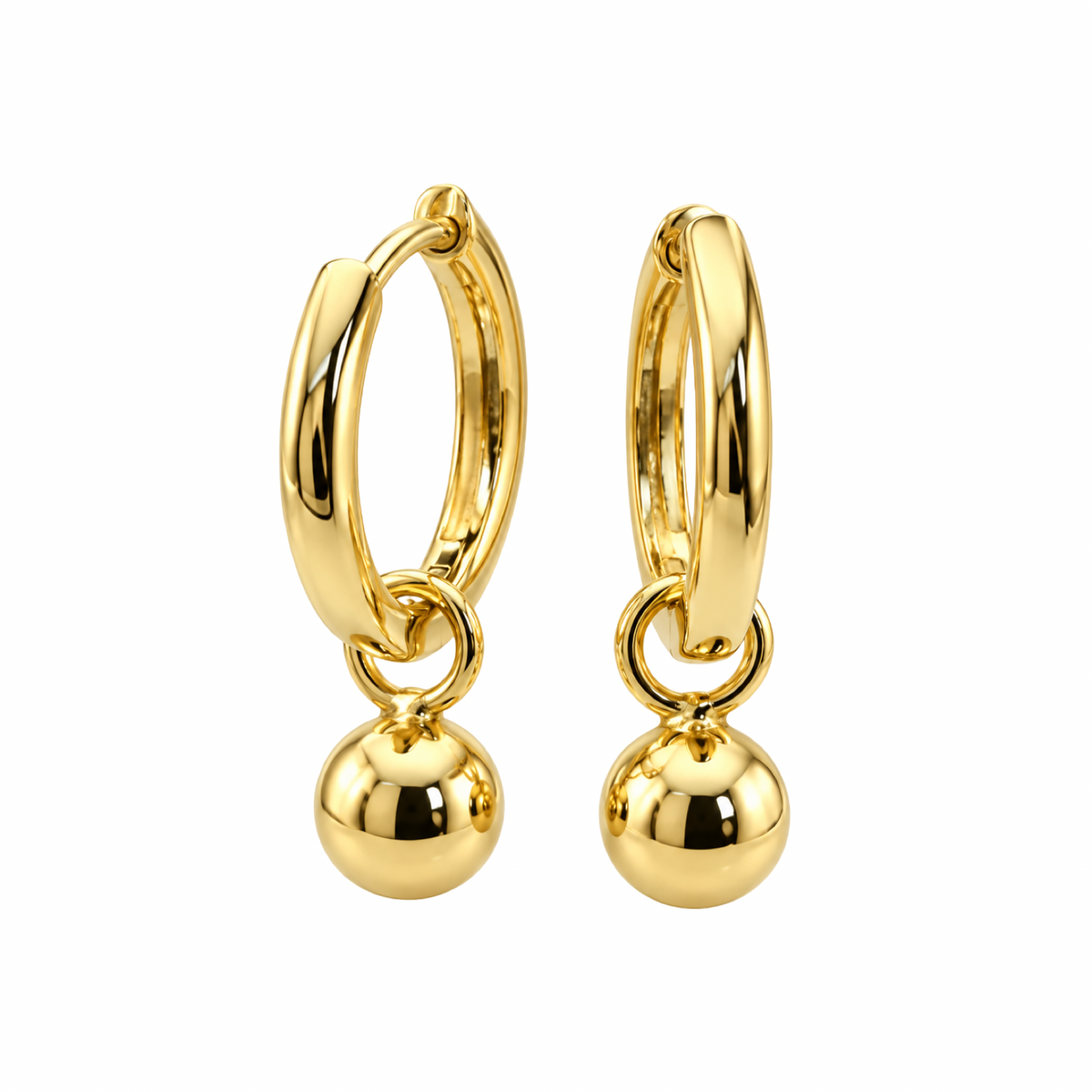 Gold Plated Sterling Silver Ball Charm Huggie Hoop Earrings