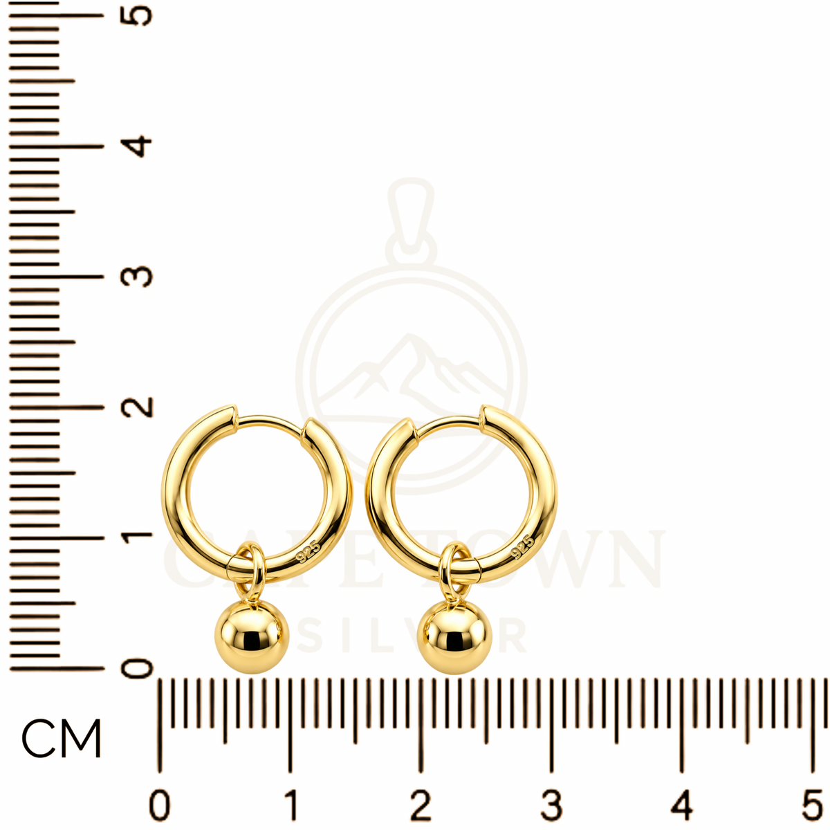 Gold Plated Sterling Silver Ball Charm Huggie Hoop Earrings