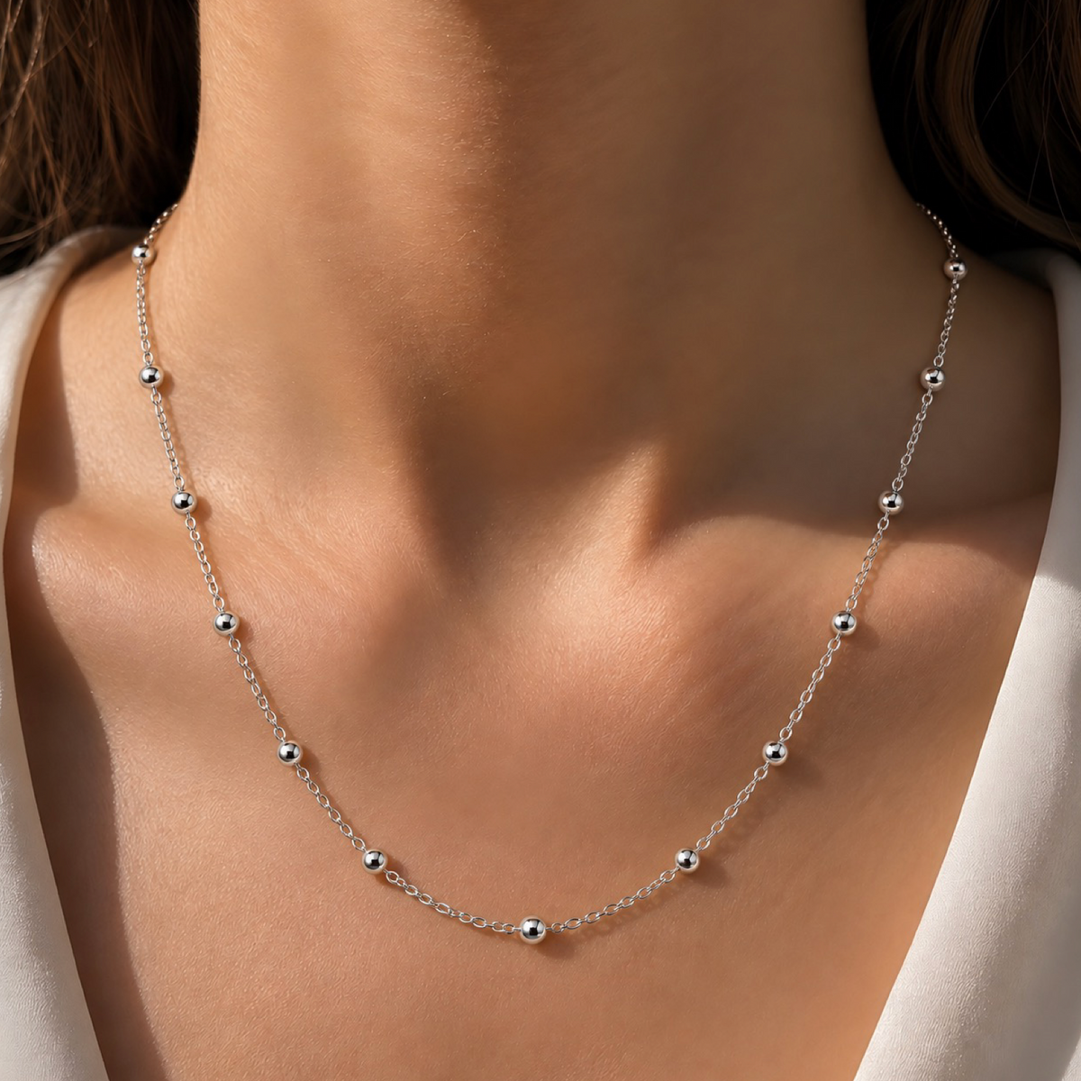 Italian Bead Chain Necklace Sterling Silver 925